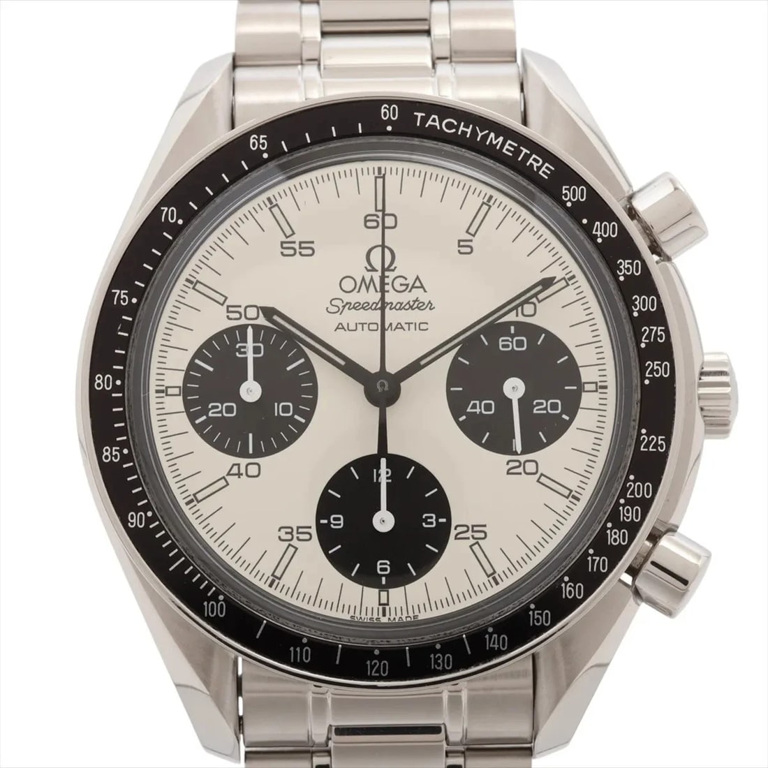OMEGA SPEEDMASTER SS WHITE: Omega Speedmaster SS white Brand: Omega Type: Wristwatch Material: SS Color: Dial Color white Size: Case:W1.2 x H1.2inch / W37 x H37 Circumference of Wrist:6.7inch / 17 Accessories: None A