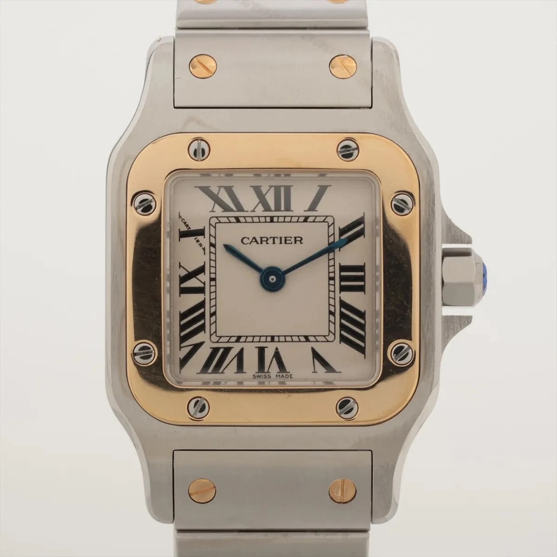 CARTIER SANTOS GALBEE SS×YG IVORY: Cartier Santos Galbee SS×YG Ivory Brand: Cartier Type: Wristwatch Material: SS×YG Color: Dial Color ivory Size: Case:W0.8 x H1.2inch / W26 x H35 Circumference of Wrist:6.1inch / 15.5 Accessorie