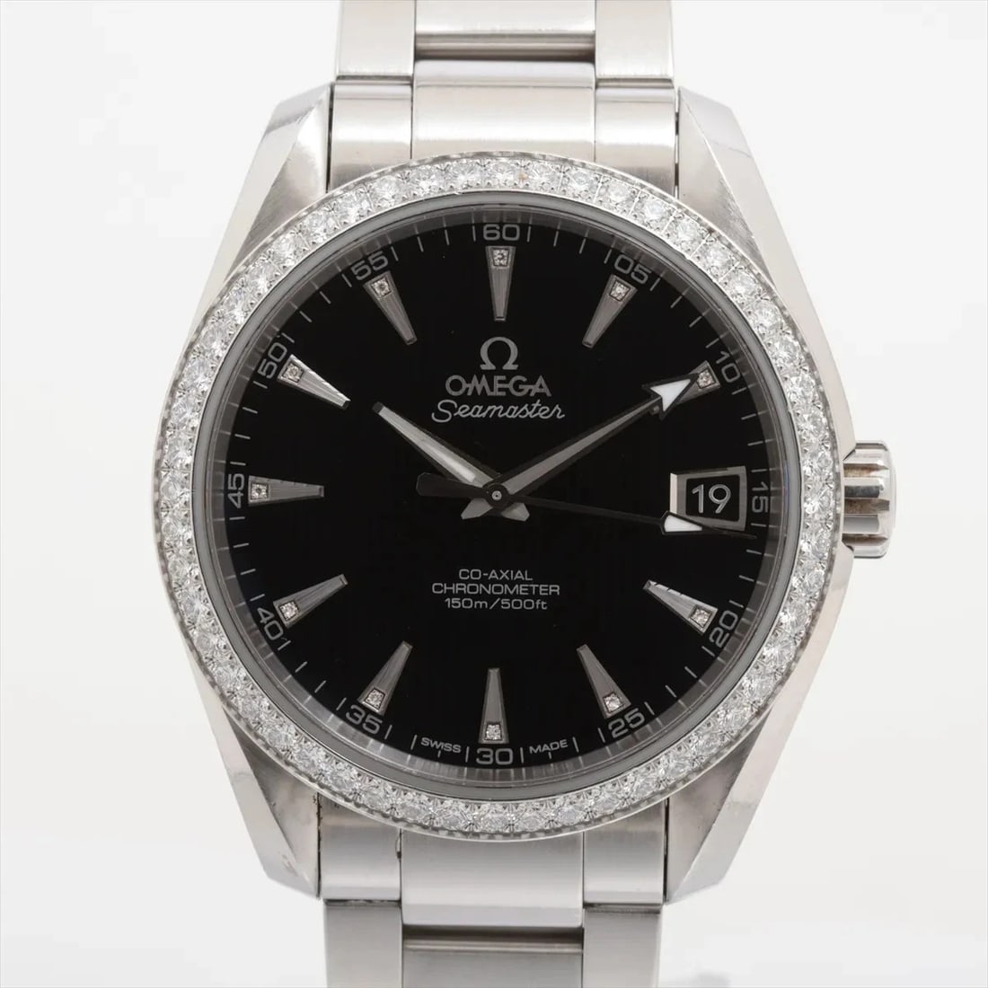 OMEGA SEAMASTER AQUA TERRA SS BLACK: Omega Seamaster Aqua Terra SS black Brand: Omega Type: Wristwatch Material: SS Color: Dial Color black Size: Case:W1.2 x H1.2inch / W37 x H37 Circumference of Wrist:6.7inch / 17 Accessories: