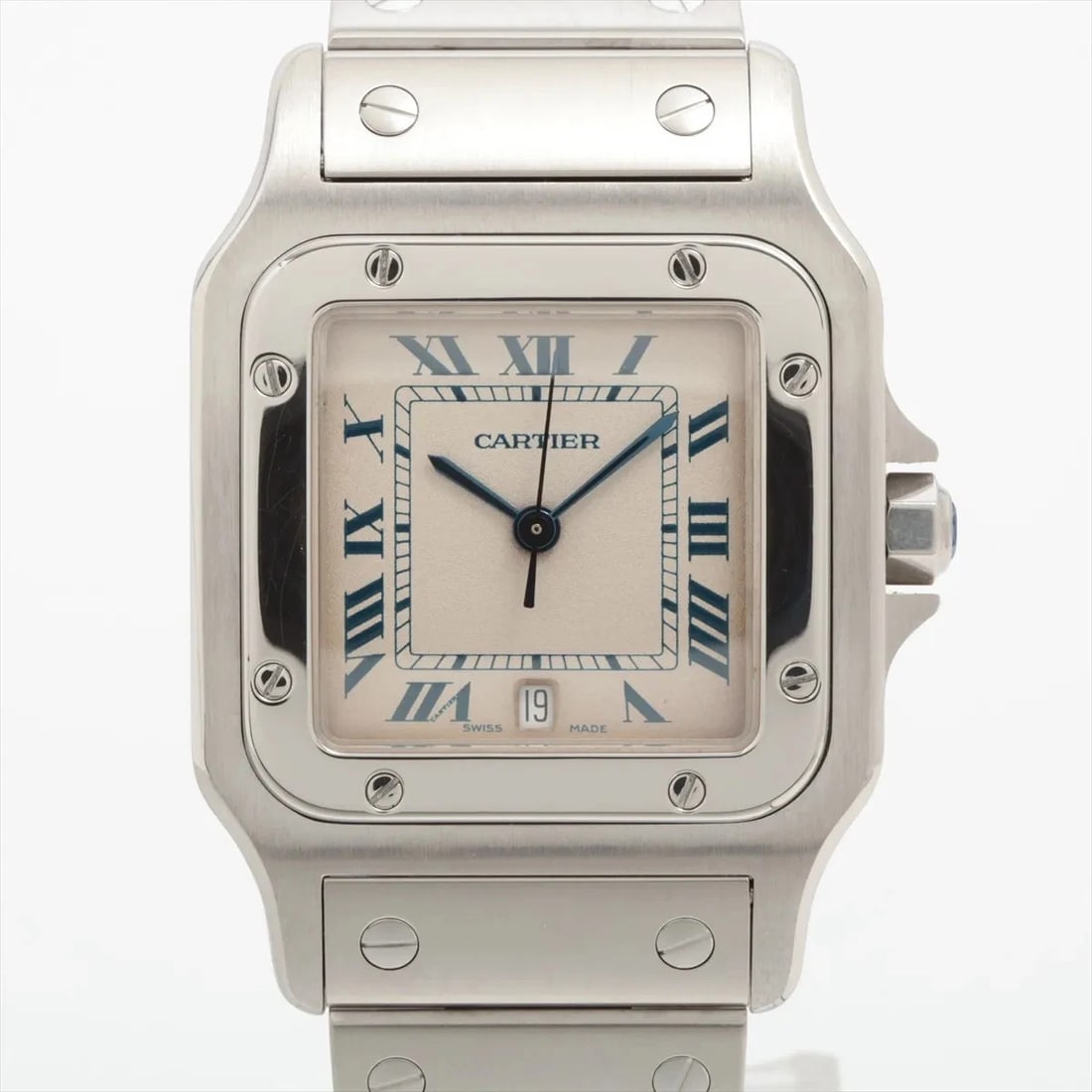CARTIER SANTOS GALBEE SS IVORY: Cartier Santos Galbee SS Ivory Brand: Cartier Type: Wristwatch Material: SS Color: Dial Color ivory Size: Case:W0.8 x H1.6inch / W29 x H41 Circumference of Wrist:5.9inch / 15 Accessories: None