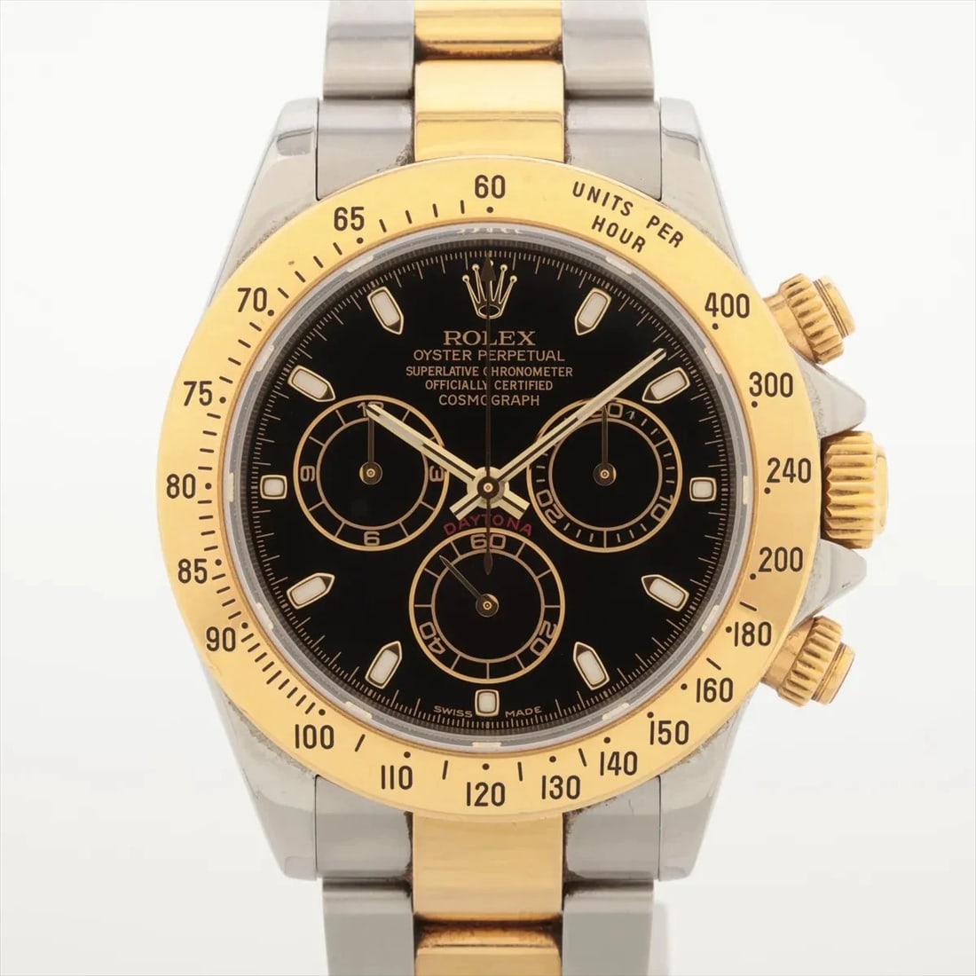 ROLEX COSMOGRAPH SS×YG BLACK: Rolex Cosmograph SS×YG black Brand: Rolex Type: Wristwatch Material: SS×YG Color: Dial Color black Size: Case:W1.6 x H1.6inch / W40 x H40 Circumference of Wrist:6.5inch / 16.5 Accessories: None