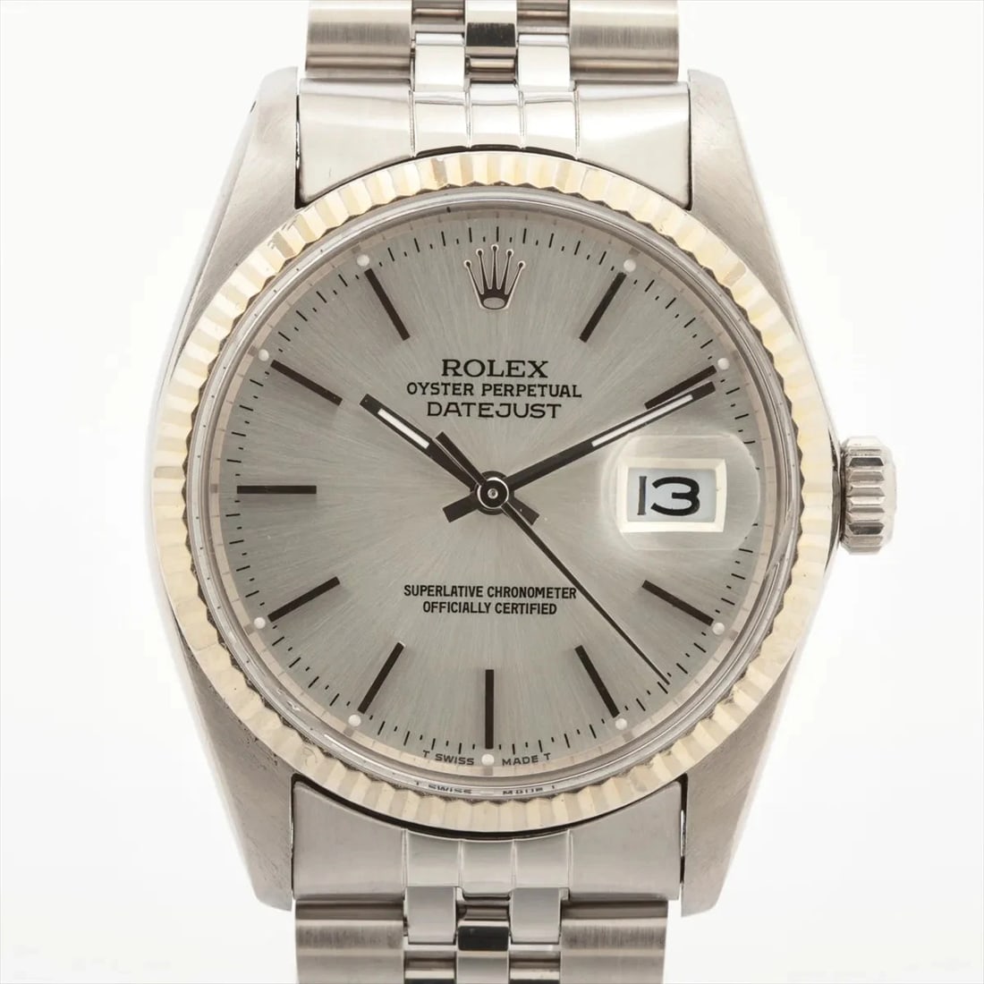 ROLEX DATEJUST SS×WG SILVER: Rolex Datejust SS×WG Silver Brand: Rolex Type: Wristwatch Material: SS×WG Color: Dial Color silver Size: Case:W1.2 x H1.2inch / W36 x H36 Circumference of Wrist:7.5inch / 19.0 Accessories: