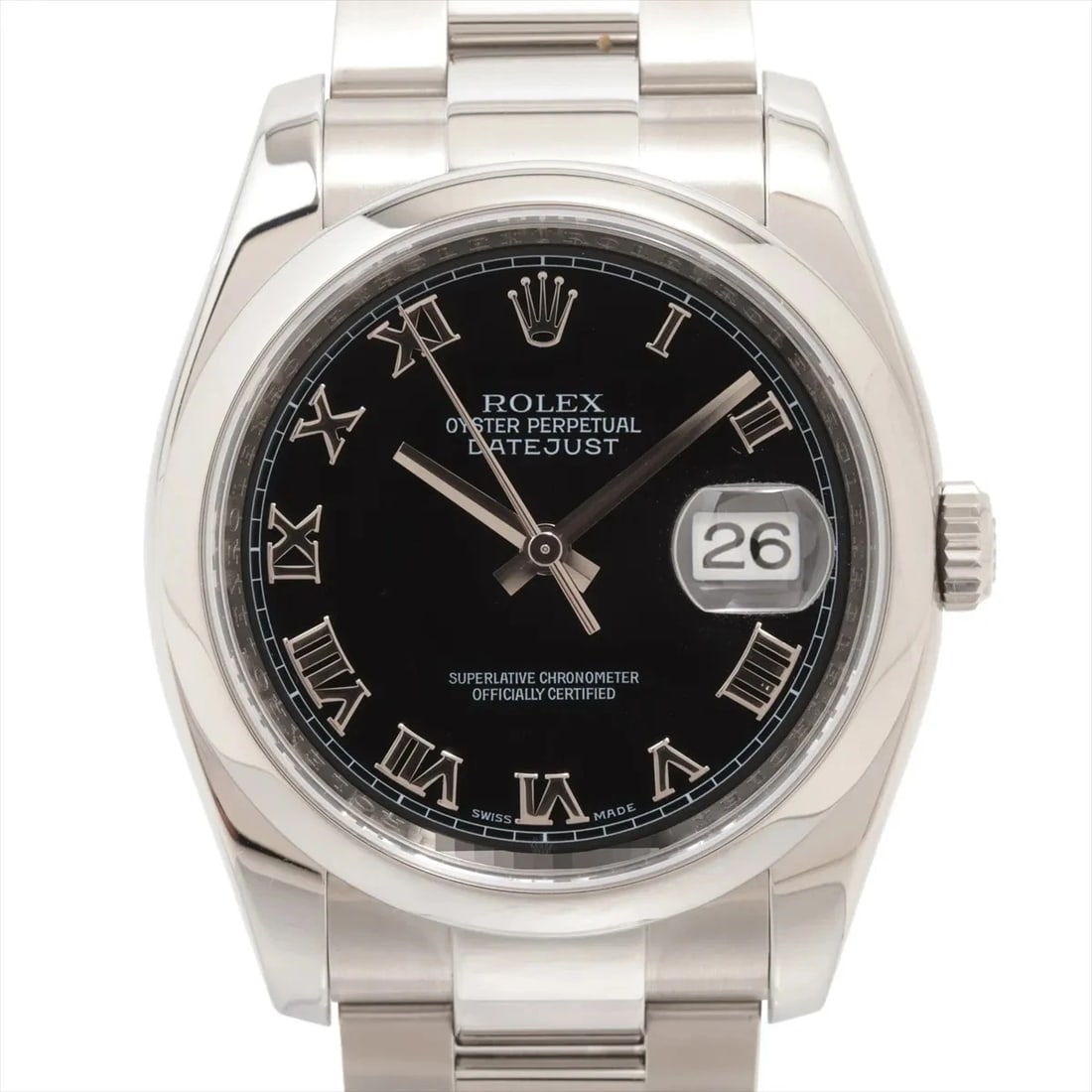 ROLEX DATEJUST SS BLACK: Rolex DATEJUST SS Black Brand: Rolex Type: Wristwatch Material: SS Color: Dial Color black Size: Case:W1.2 x H1.2inch / W36 x H36 Circumference of Wrist:7.2inch / 18.4 Accessories: None