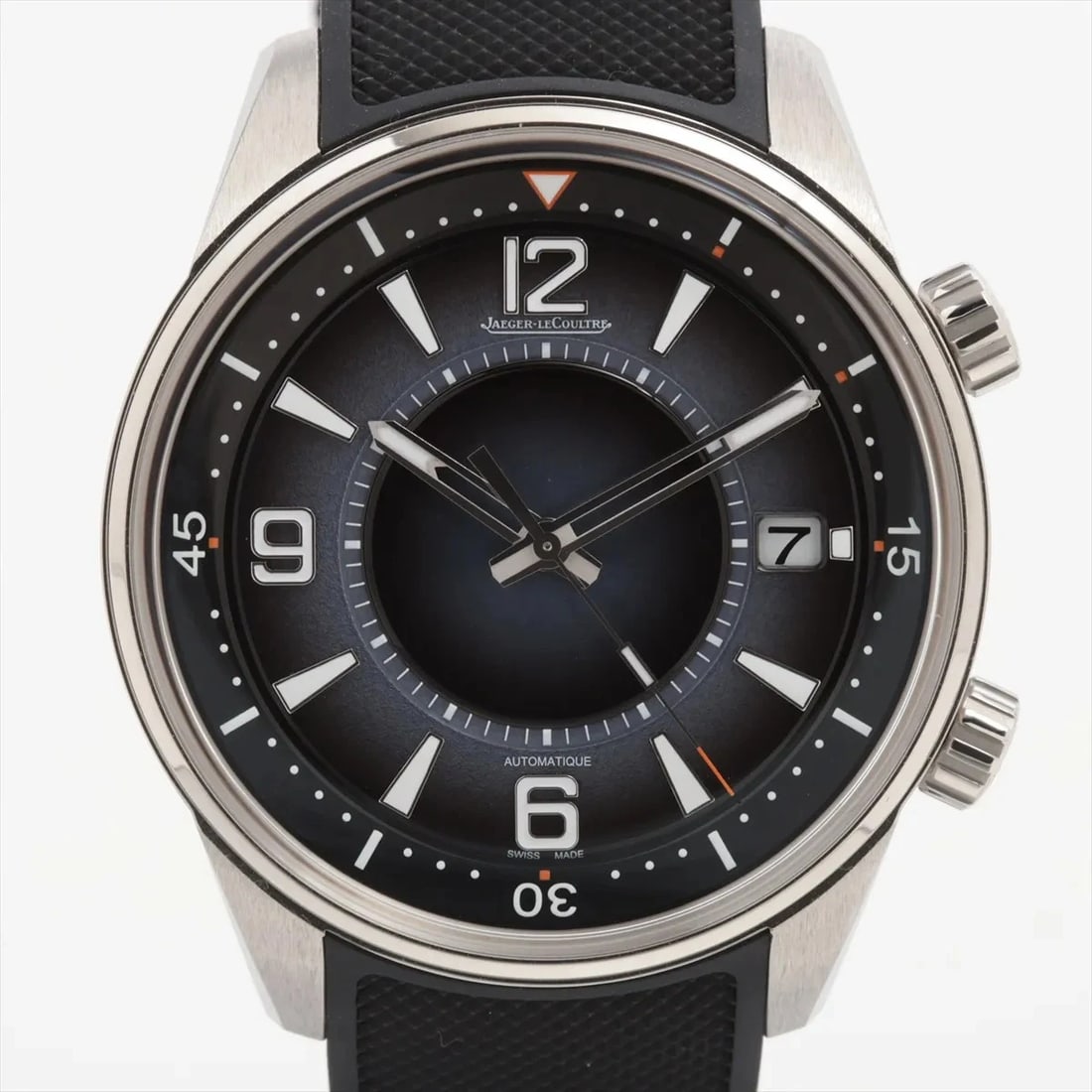 JAEGER LECOULTRE POLARIS SS & RUBBER BLACK: Jaeger LeCoultre Polaris SS & Rubber black Brand: Jaeger-LeCoultre Type: Wristwatch Material: SS & Rubber Color: Dial Color black Size: Case:W1.6 x H1.6inch / W42 x H42 Circumference of Wrist:7.7i