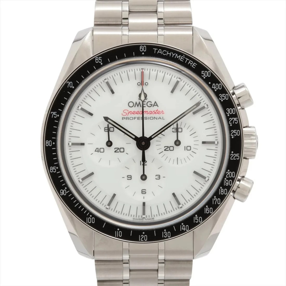 OMEGA SPEEDMASTER MOONWATCH CO AXIAL CHRONOMETER: Omega Speedmaster Moonwatch Co Axial chronometer Brand: Omega Type: Wristwatch Material: SS Color: Dial Color white Size: Case:W1.6 x H1.6inch / W42 x H42 Circumference of Wrist:7.9inch / 20 
