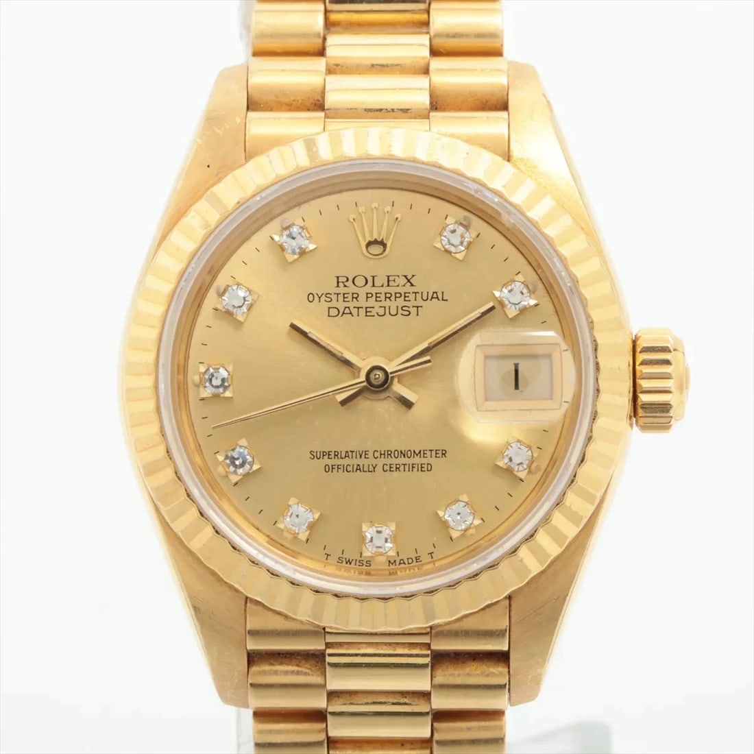 ROLEX DATEJUST YG CHAMPAGNE: Rolex Datejust YG Champagne Brand: Rolex Type: Wristwatch Material: YG Color: Dial Color champagne Size: Case:W0.8 x H0.8inch / W26 x H26 Circumference of Wrist:5.5inch / 14 Accessories: None
