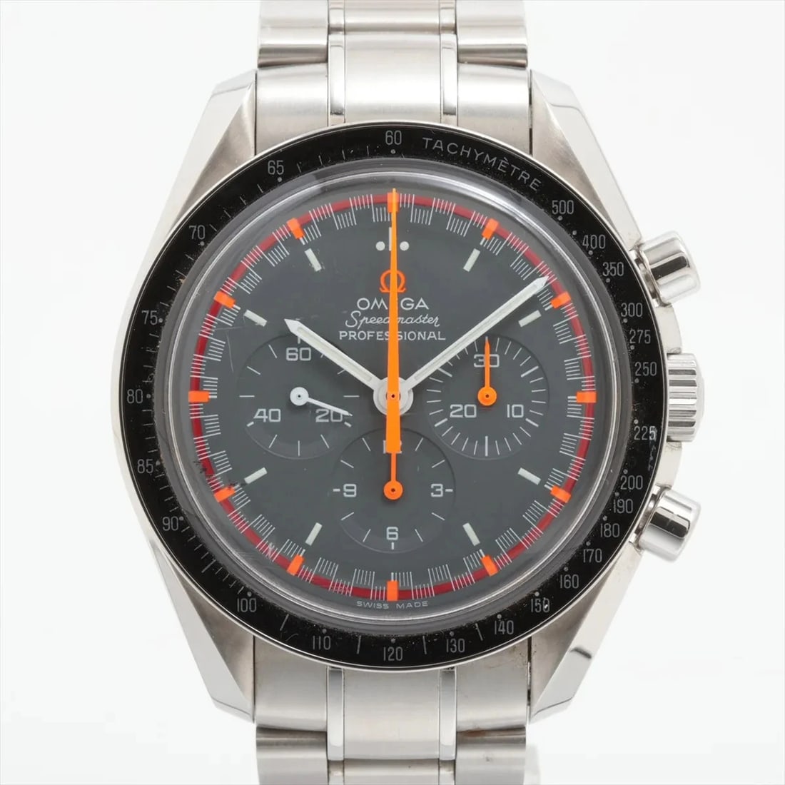 OMEGA SPEEDMASTER MOONWATCH PROFESSIONAL SS: Omega Speedmaster Moonwatch Professional SS Brand: Omega Type: Wristwatch Material: SS Color: Dial Color gray Size: Case:W1.6 x H1.6inch / W42 x H42 Circumference of Wrist:6.7inch / 17 Accessorie