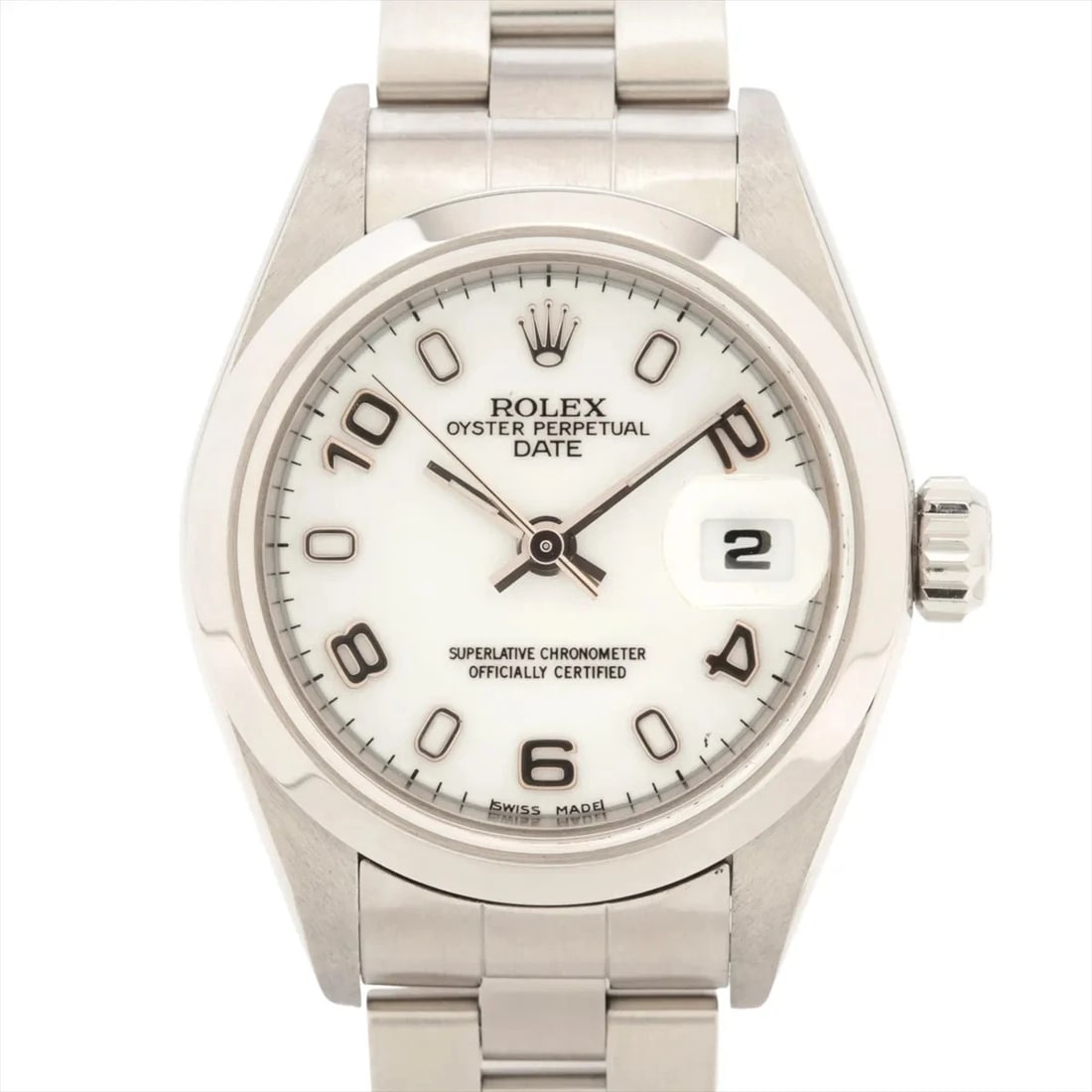 ROLEX OYSTER PERPETUAL SS WHITE: Rolex Oyster Perpetual SS white Brand: Rolex Type: Wristwatch Material: SS Color: Dial Color white Size: Case:W0.8 x H0.8inch / W26 x H26 Circumference of Wrist:6.3inch / 16 Accessories: None
