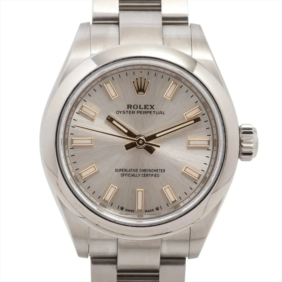ROLEX OYSTER PERPETUAL SS SILVER: Rolex Oyster Perpetual SS Silver Brand: Rolex Type: Wristwatch Material: SS Color: Dial Color silver Size: Case:W0.8 x H0.8inch / W28 x H28 Circumference of Wrist:5.9inch / 15 Accessories: None