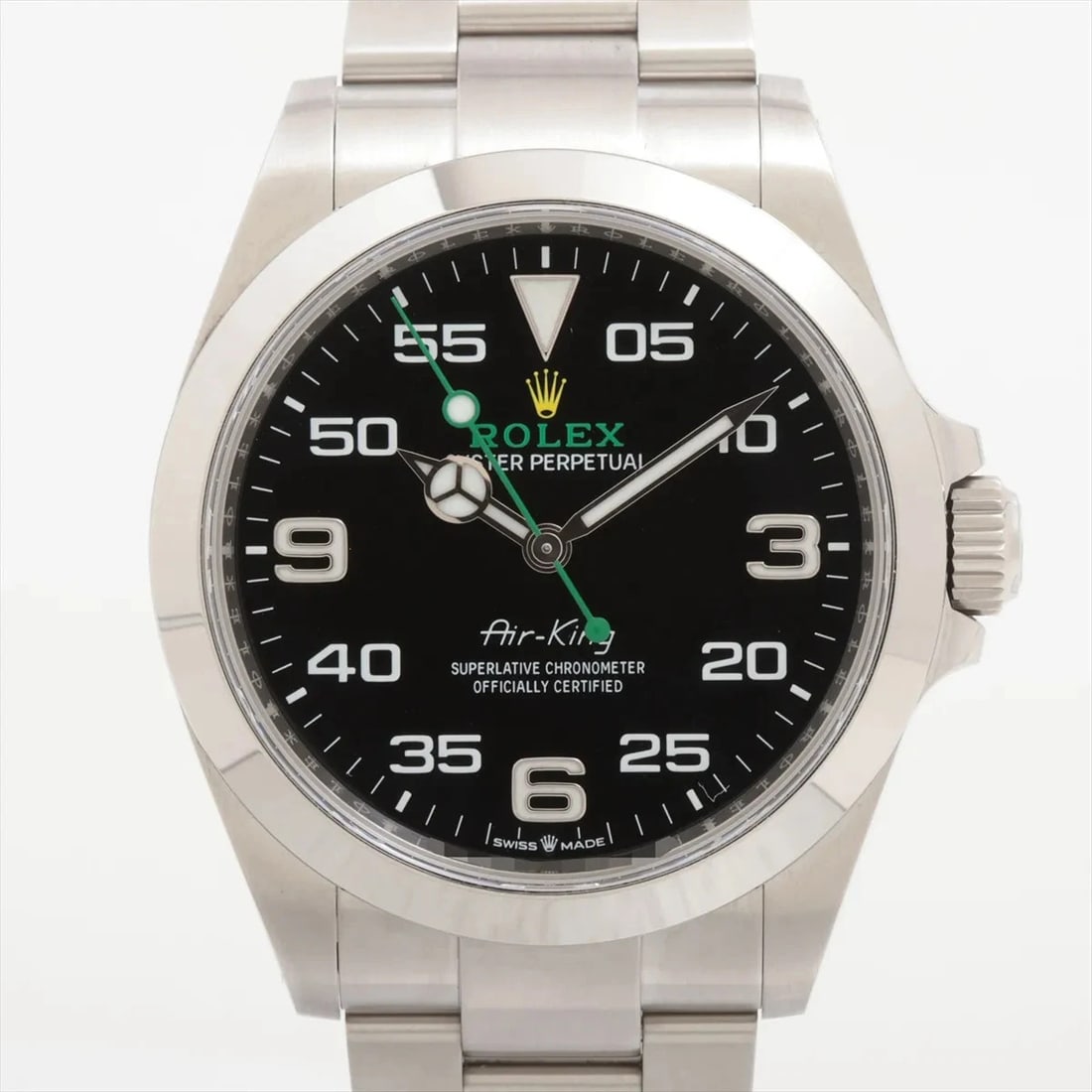 ROLEX AIR KING SS BLACK: Rolex Air King SS black Brand: Rolex Type: Wristwatch Material: SS Color: Dial Color black Size: Case:W1.6 x H1.6inch / W40 x H40 Circumference of Wrist:6.7inch / 17 Accessories: None Acce
