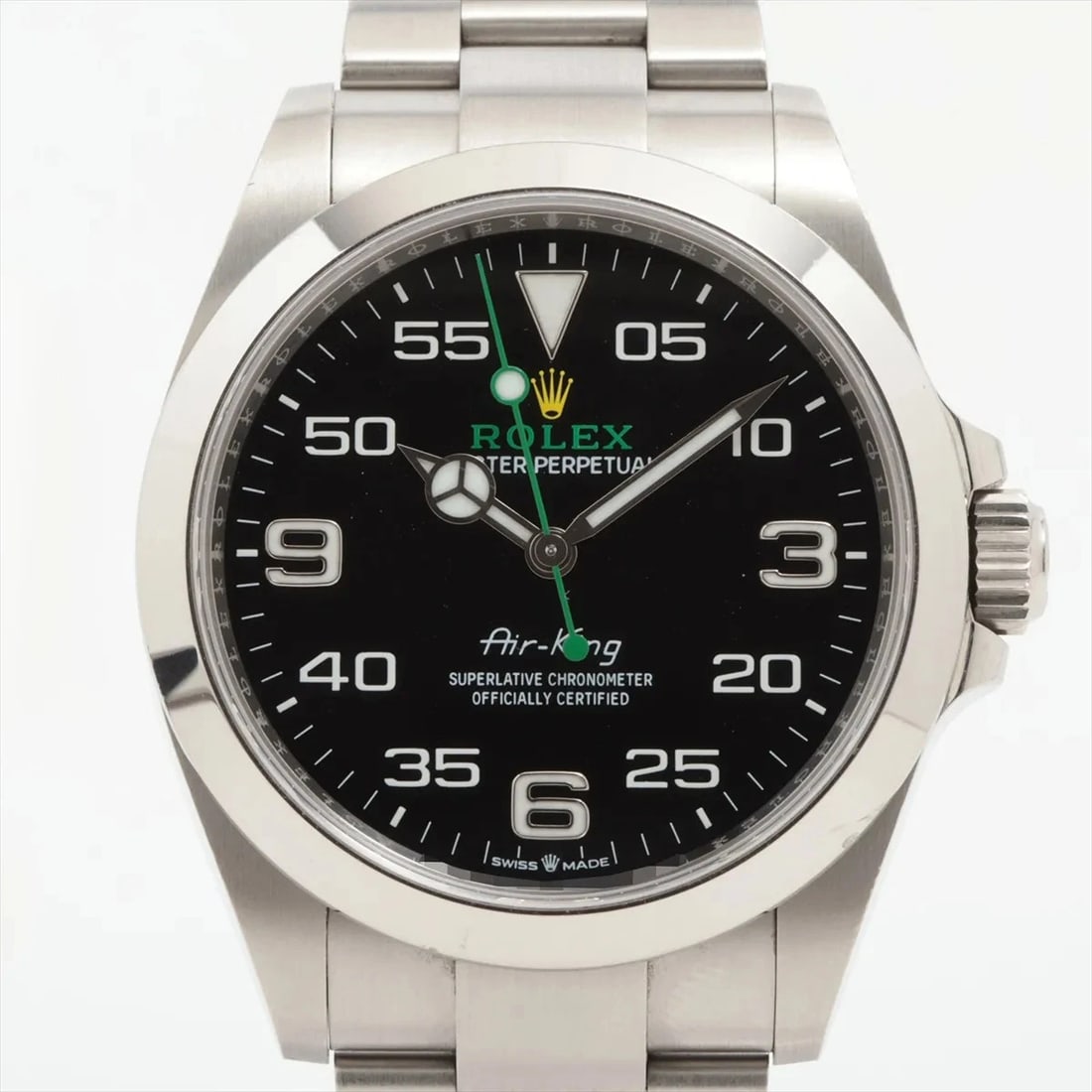 ROLEX AIR KING SS BLACK: Rolex Air King SS black Brand: Rolex Type: Wristwatch Material: SS Color: Dial Color black Size: Case:W1.6 x H1.6inch / W40 x H40 Circumference of Wrist:7.1inch / 18.0 Accessories: None