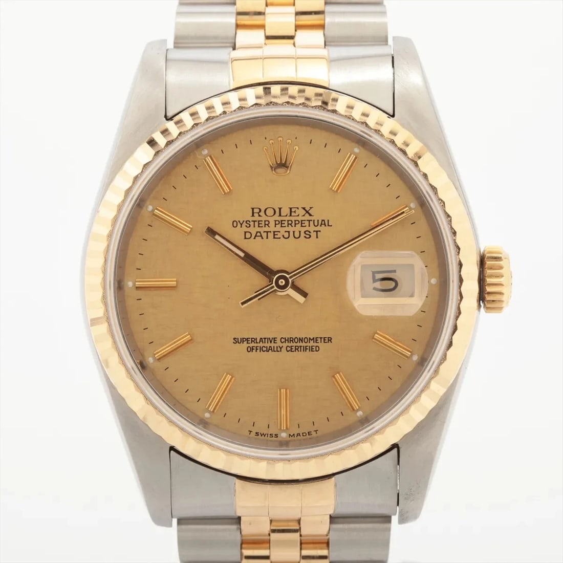 ROLEX DATEJUST SS×YG CHAMPAGNE: Rolex DATEJUST SS×YG Champagne Brand: Rolex Type: Wristwatch Material: SS×YG Color: Dial Color champagne Size: Case:W1.2 x H1.2inch / W36 x H36Circumference of Wrist:6.7inch / 17.0 Accessories: