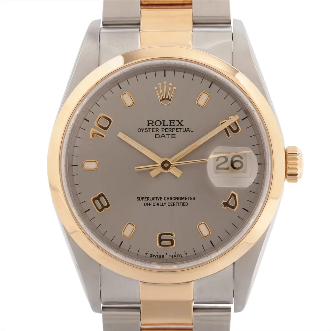 ROLEX OYSTER PERPETUAL SS×YG GRAY: Rolex Oyster Perpetual SS×YG Gray Brand: Rolex Type: Wristwatch Material: SS×YG Color: Dial Color gray Size: Case:W1.2 x H1.2inch / W34 x H34 Circumference of Wrist:7.3inch / 18.5 