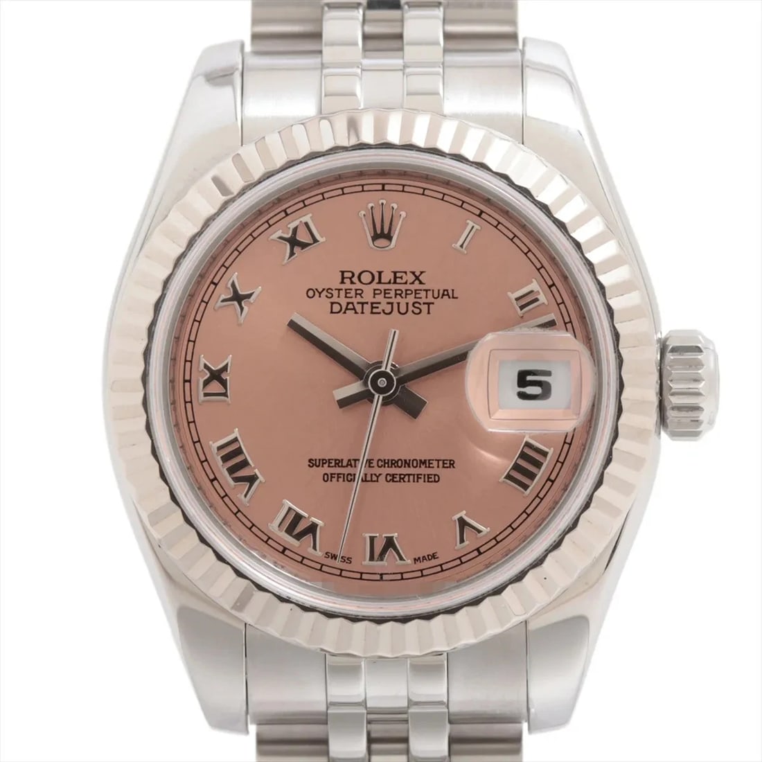 ROLEX DATEJUST SS×WG PINK: Rolex Datejust SS×WG Pink Brand: Rolex Type: Wristwatch Material: SS×WG Color: Dial Color pink Size: Case:W0.8 x H0.8inch / W26 x H26 Circumference of Wrist:5.4inch / 13.7 Accessories: None