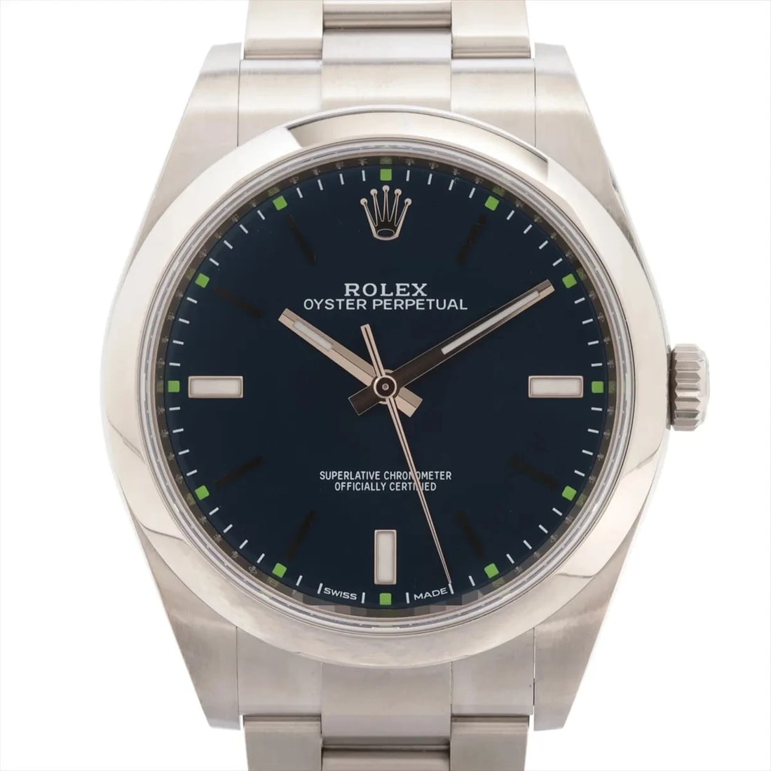ROLEX OYSTER PERPETUAL SS BLUE: Rolex Oyster Perpetual SS Blue Brand: Rolex Type: Wristwatch Material: SS Color: Dial Color blue Size: Case:W1.2 x H1.2inch / W39 x H39 Circumference of Wrist:7.5inch / 19 Accessories: None