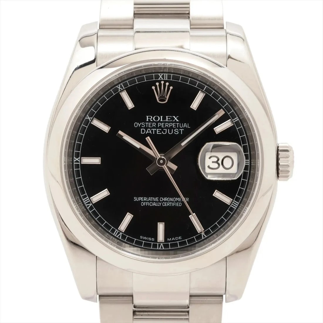 ROLEX DATEJUST SS BLACK: Rolex DATEJUST SS black Brand: Rolex Type: Wristwatch Material: SS Color: Dial Color black Size: Case:W1.2 x H1.2inch / W36 x H36 Circumference of Wrist:7.3inch / 18.5 Accessories: None Ac
