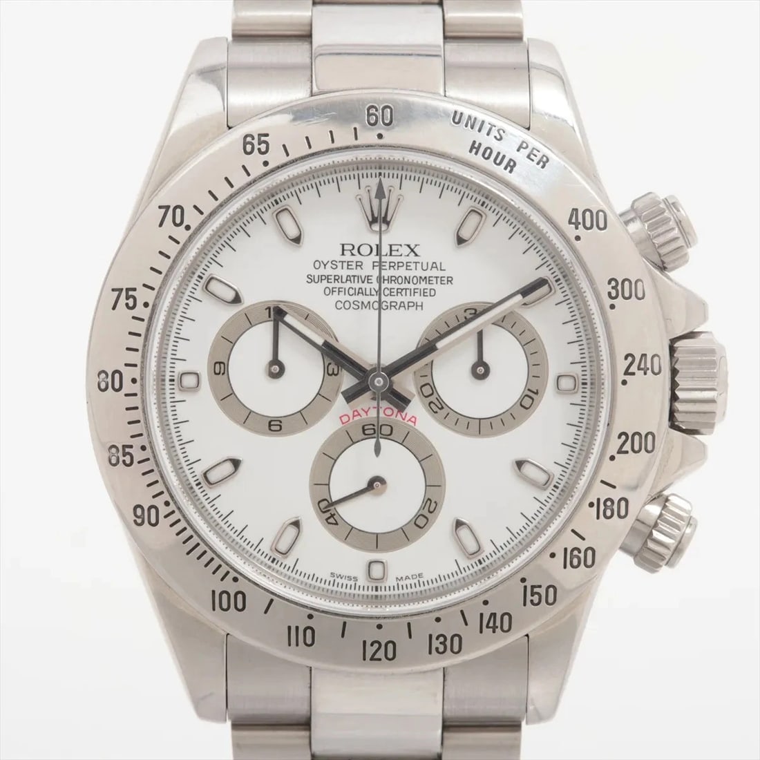 ROLEX COSMOGRAPH DAYTONA SS WHITE: Rolex Cosmograph Daytona SS white Brand: Rolex Type: Wristwatch Material: SS Color: Dial Color white Size: Case:W1.6 x H1.6inch / W40 x H40 Circumference of Wrist:6.7inch / 17 Accessories: