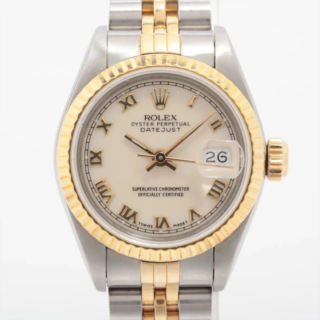 ROLEX DATEJUST SS×YG IVORY: Rolex Datejust SS×YG Ivory Brand: Rolex Type: Wristwatch Material: SS×YG Color: Dial Color ivory Size: Case:W0.8 x H0.8inch / W26 x H26 Circumference of Wrist:6.3inch / 16 Accessories: None