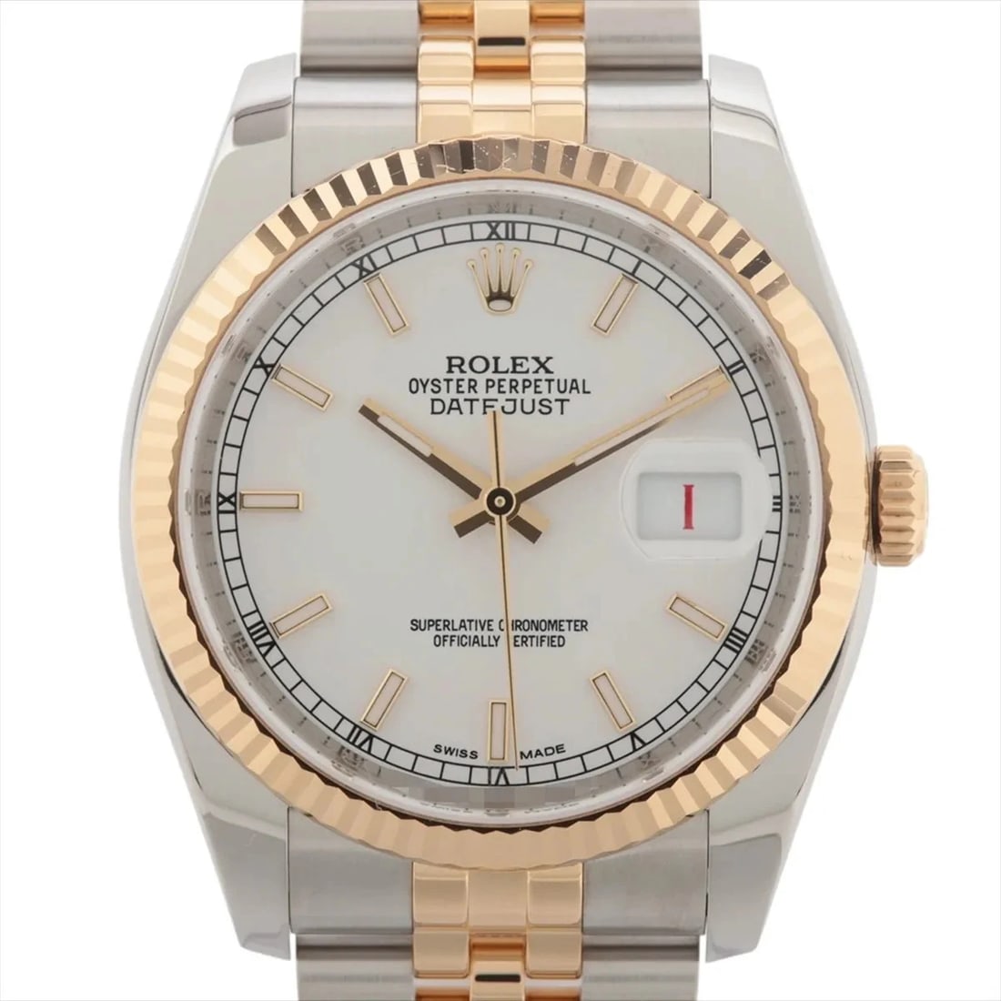 ROLEX DATEJUST SS×YG WHITE: Rolex DATEJUST SS×YG white Brand: Rolex Type: Wristwatch Material: SS×YG Color: Dial Color white Size: Case:W1.2 x H1.2inch / W36 x H36 Circumference of Wrist:7.3inch / 18.5 Accessories: None