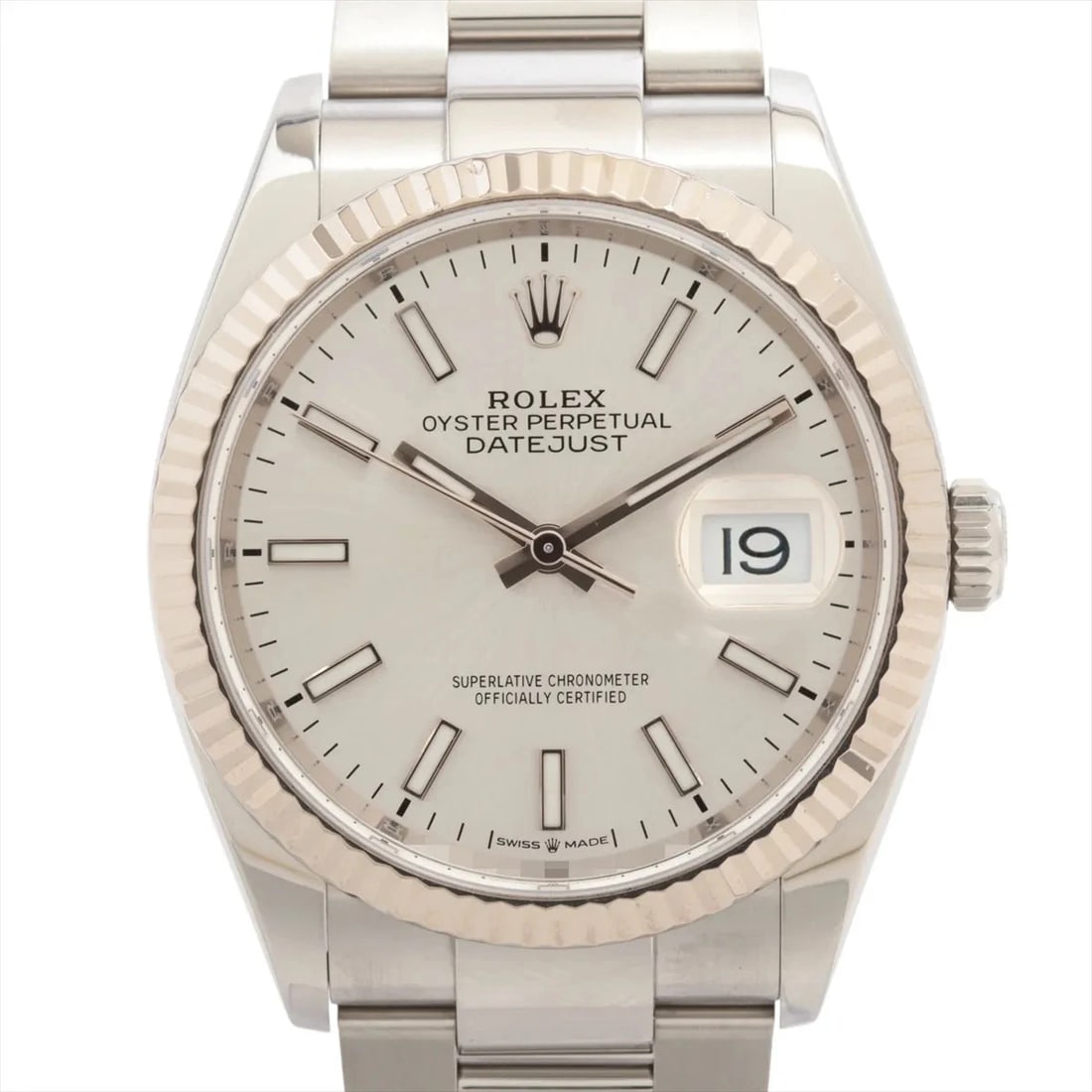 ROLEX DATEJUST SS×WG SILVER: Rolex DATEJUST SS×WG Silver Brand: Rolex Type: Wristwatch Material: SS×WG Color: Dial Color silver Size: Case:W1.2 x H1.2inch / W36 x H36Circumference of Wrist:7.1inch / 18 Accessories: None <