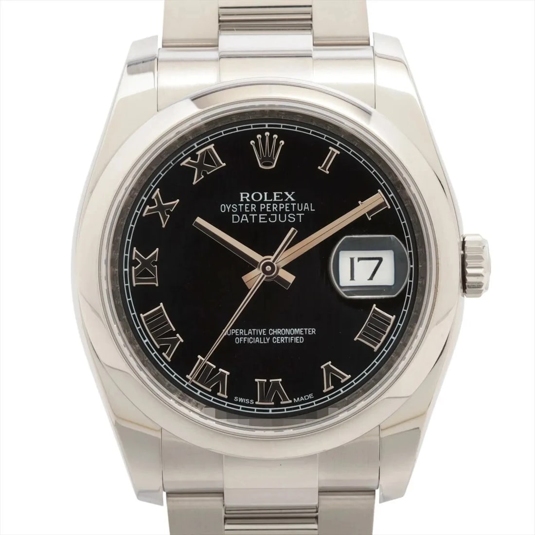 ROLEX DATEJUST SS BLACK: Rolex DATEJUST SS black Brand: Rolex Type: Wristwatch Material: SS Color: Dial Color black Size: Case:W1.2 x H1.2inch / W36 x H36 Circumference of Wrist:7.3inch / 18.5 Accessories: None Ac