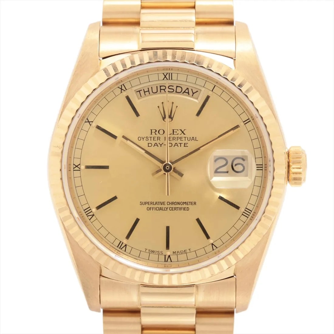 ROLEX YG CHAMPAGNE: Rolex YG Champagne Brand: Rolex Type: Wristwatch Material: YG Color: Dial Color champagne Size: Case:W1.2 x H1.2inch / W36 x H36 Circumference of Wrist:6.9inch / 17.5 Accessories: None