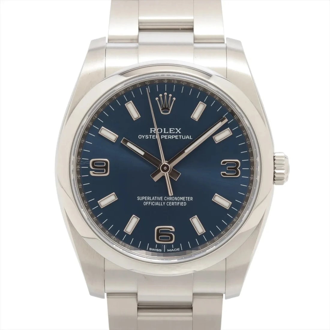 ROLEX OYSTER PERPETUAL SS BLUE: Rolex Oyster Perpetual SS blue Brand: Rolex Type: Wristwatch Material: SS Color: Dial Color blue Size: Case:W1.2 x H1.2inch / W34 x H34 Circumference of Wrist:6.9inch / 17.5 Accessories: None