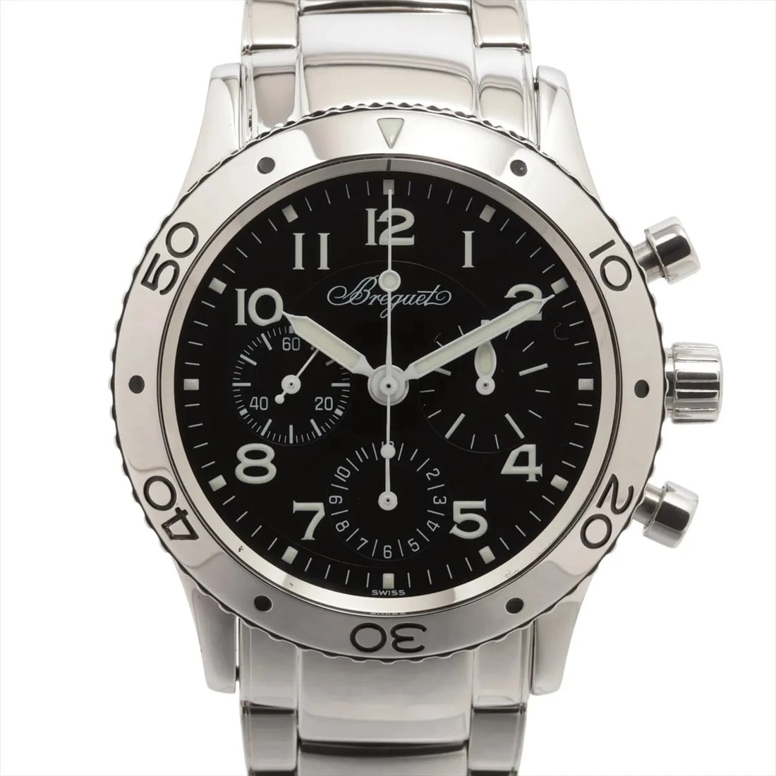 BREGUET AERONAVALE SS BLACK: Breguet Aeronavale SS black Brand: Breguet Type: Wristwatch Material: SS Color: Dial Color black Size: Case:W1.2 x H1.2inch / W39.5 x H39.5 Circumference of Wrist:7.1inch / 18 Accessories: