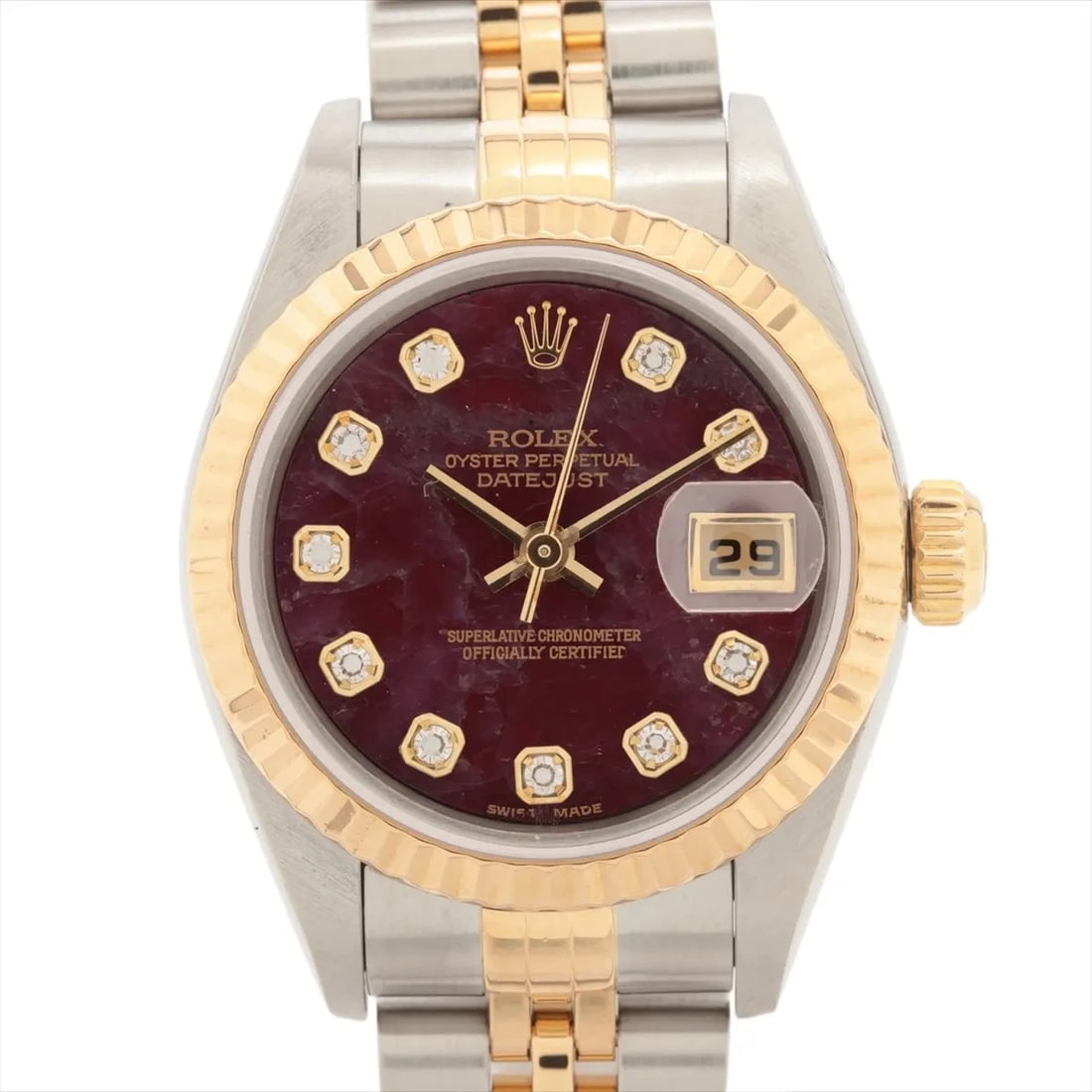 ROLEX DATEJUST SS×YG RUBELLITE: Rolex Datejust SS×YG Rubellite Brand: Rolex Type: Wristwatch Material: SS×YG Color: Dial Color Rubellite Size: Case:W0.8 x H0.8inch / W26 x H26 Circumference of Wrist:6.7inch / 17 