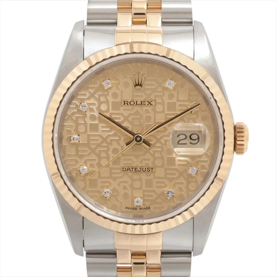 ROLEX DATEJUST SS×YG CHAMPAGNE ENGRAVED COMPUTER: Rolex DATEJUST SS×YG Champagne engraved computer Brand: Rolex Type: Wristwatch Material: SS×YG Color: Dial Color Champagne carving computer Size: Case:W1.2 x H1.2inch / W36 x H36