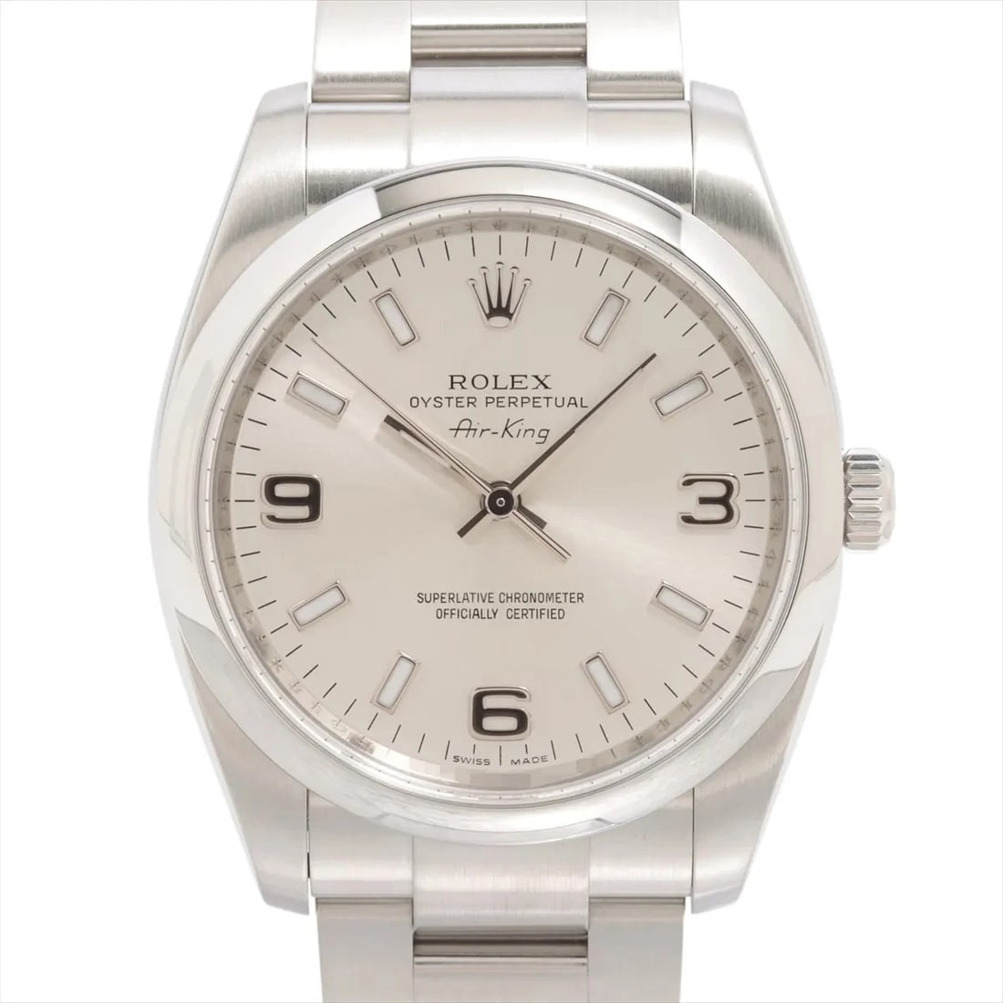ROLEX AIR KING SS SILVER: Rolex Air King SS Silver Brand: Rolex Type: Wristwatch Material: SS Color: Dial Color Silver Size: Case:W1.2 x H1.2inch / W34 x H34 Circumference of Wrist:7.1inch / 18 Accessories: None
