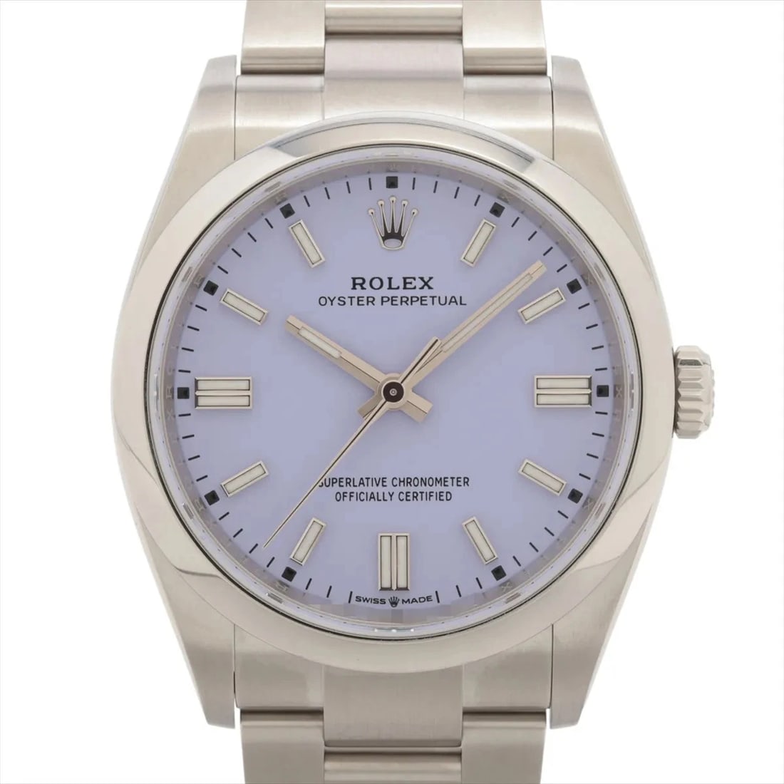 ROLEX OYSTER PERPETUAL SS LAVENDER: Rolex Oyster Perpetual SS lavender Brand: Rolex Type: Wristwatch Material: SS Color: Dial Color lavender Size: Case:W1.2 x H1.2inch / W36 x H36 Circumference of Wrist:7.1inch / 18 