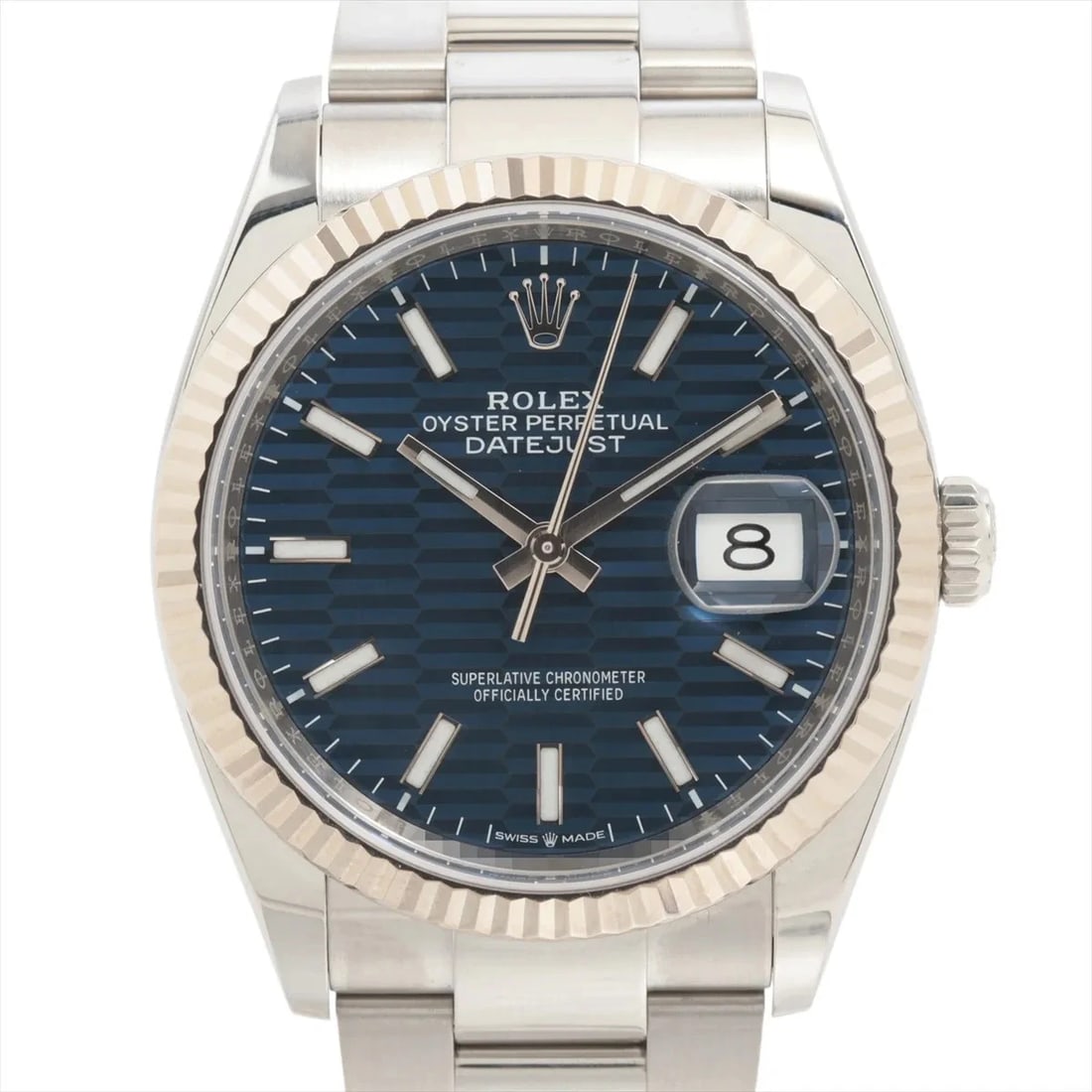 ROLEX DATEJUST SS×WG BLUE FLUTED: Rolex DATEJUST SS×WG blue fluted Brand: Rolex Type: Wristwatch Material: SS×WG Color: Dial Color blue fluted Size: Case:W1.2 x H1.2inch / W36 x H36 Circumference of Wrist:6.1inch / 15.5 Accesso