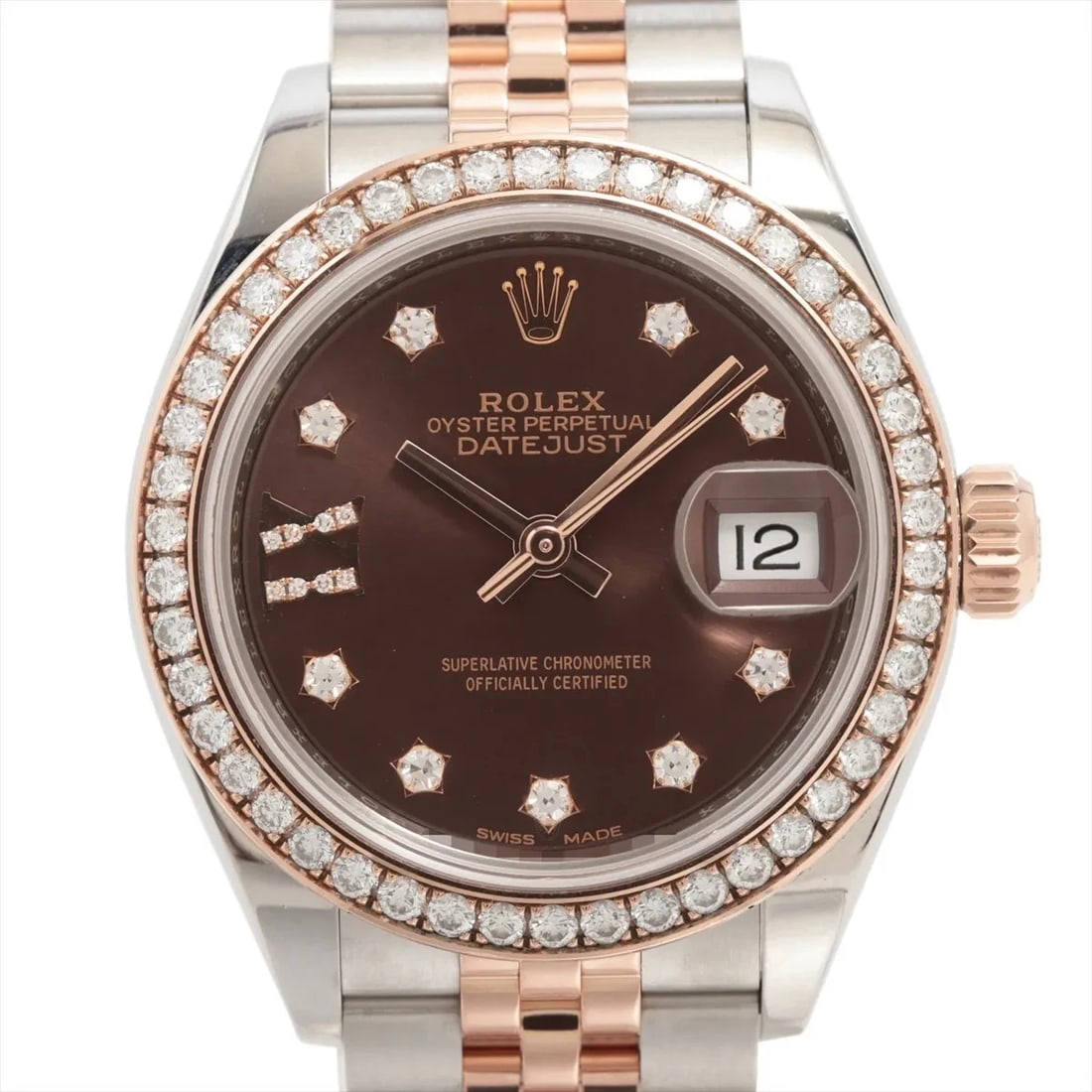 ROLEX DATEJUST PG×SS CHOCOLATE: Rolex Datejust PG×SS Chocolate Brand: Rolex Type: Wristwatch Material: PG×SS Color: Dial Color Chocolate Size: Case:W0.8 x H0.8inch / W28 x H28 Circumference of Wrist:6.3inch / 16 Accessories: