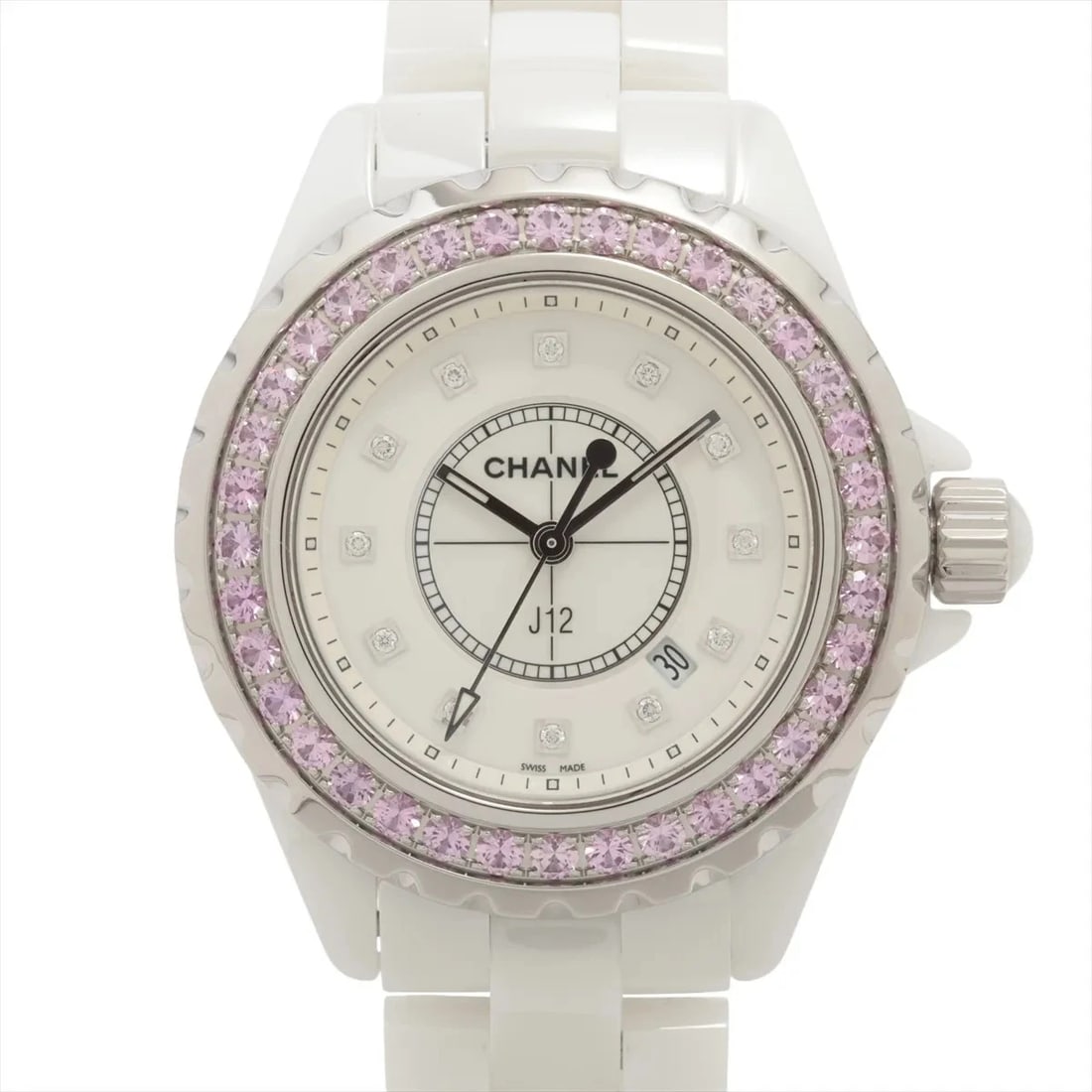 CHANEL J12 CE×SS WHITE: Chanel J12 CE×SS white Brand: Chanel Type: Wristwatch Material: CE×SS Color: Dial Color White Size: Case:W1.2 x H1.2inch / W34 x H34 Circumference of Wrist:6.9inch / 17.5 Accessories: None