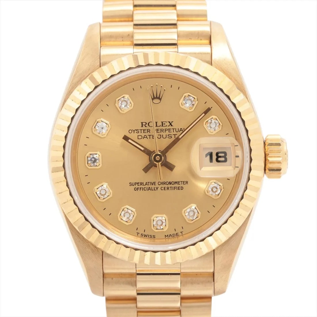 ROLEX DATEJUST YG CHAMPAGNE: Rolex Datejust YG Champagne Brand: Rolex Type: Wristwatch Material: YG Color: Dial Color Champagne Size: Case:W0.8 x H0.8inch / W26 x H26 Circumference of Wrist:6.1inch / 15.5 Accessories: None