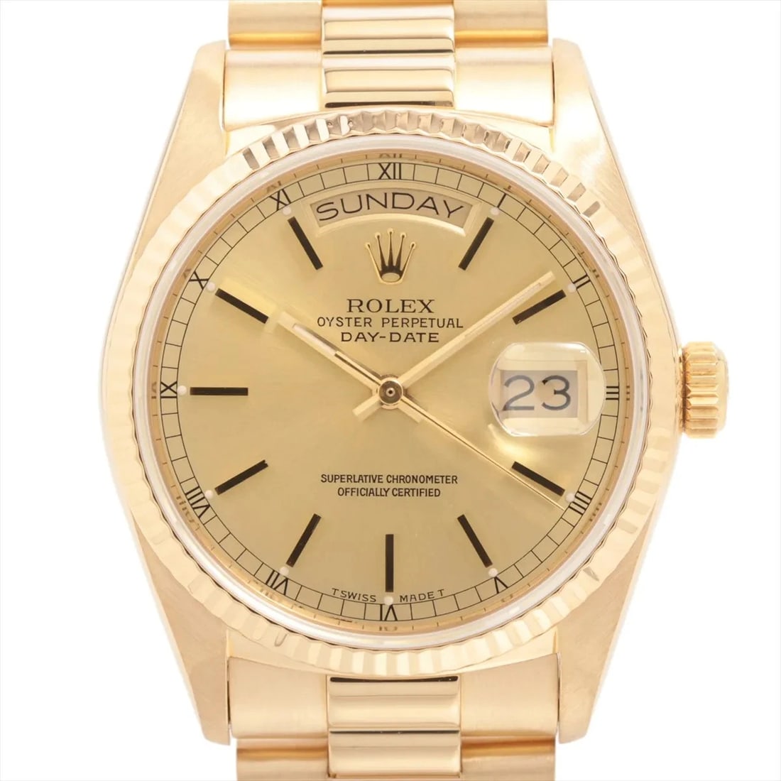 ROLEX YG CHAMPAGNE: Rolex YG Champagne Brand: Rolex Type: Wristwatch Material: YG Color: Dial Color Champagne Size: Case:W1.2 x H1.2inch / W36 x H36 Circumference of Wrist:7.1inch / 18 Accessories: None