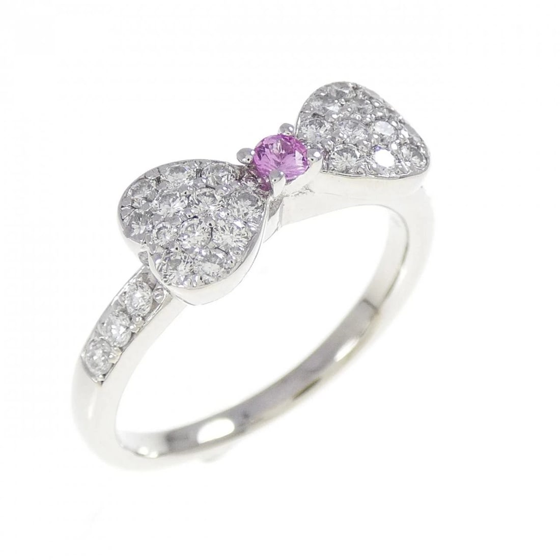 PT900 RIBBON DIAMOND RING: PT900 Ribbon Diamond Ring Brand: Unbranded Type: Diamond Ring Material: Platinum900, Main Stone/Creation NaturalSecondary Stone Sapphire Color: Silver Size: US 6 1/4 Accessories: None