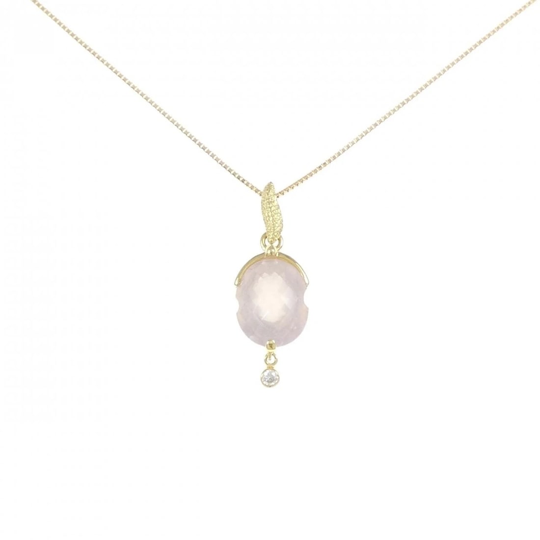18K YELLOW GOLD ROSE QUARTZ NECKLACE: 18K Yellow Gold Rose Quartz Necklace Brand: Unbranded Type: Rose Quartz Necklace Material: K18 yellow gold, Main Stone/Creation Rose QuartzSecondary Stone Natural Color: Yellow Gold Size: