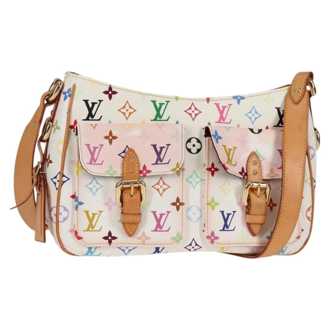 LOUIS VUITTON MONOGRAM MULTICOLOR LODGE GM BAG: LOUIS VUITTON Monogram Multicolor Lodge GM Bag Brand: LOUIS VUITTON Type: Shoulder Bag Material: Monogram Multicolor Canvas Color: White Size: W13.0 x H8.7 x D3.7inch(Approx) Shoulder:42.5 - 47.2i