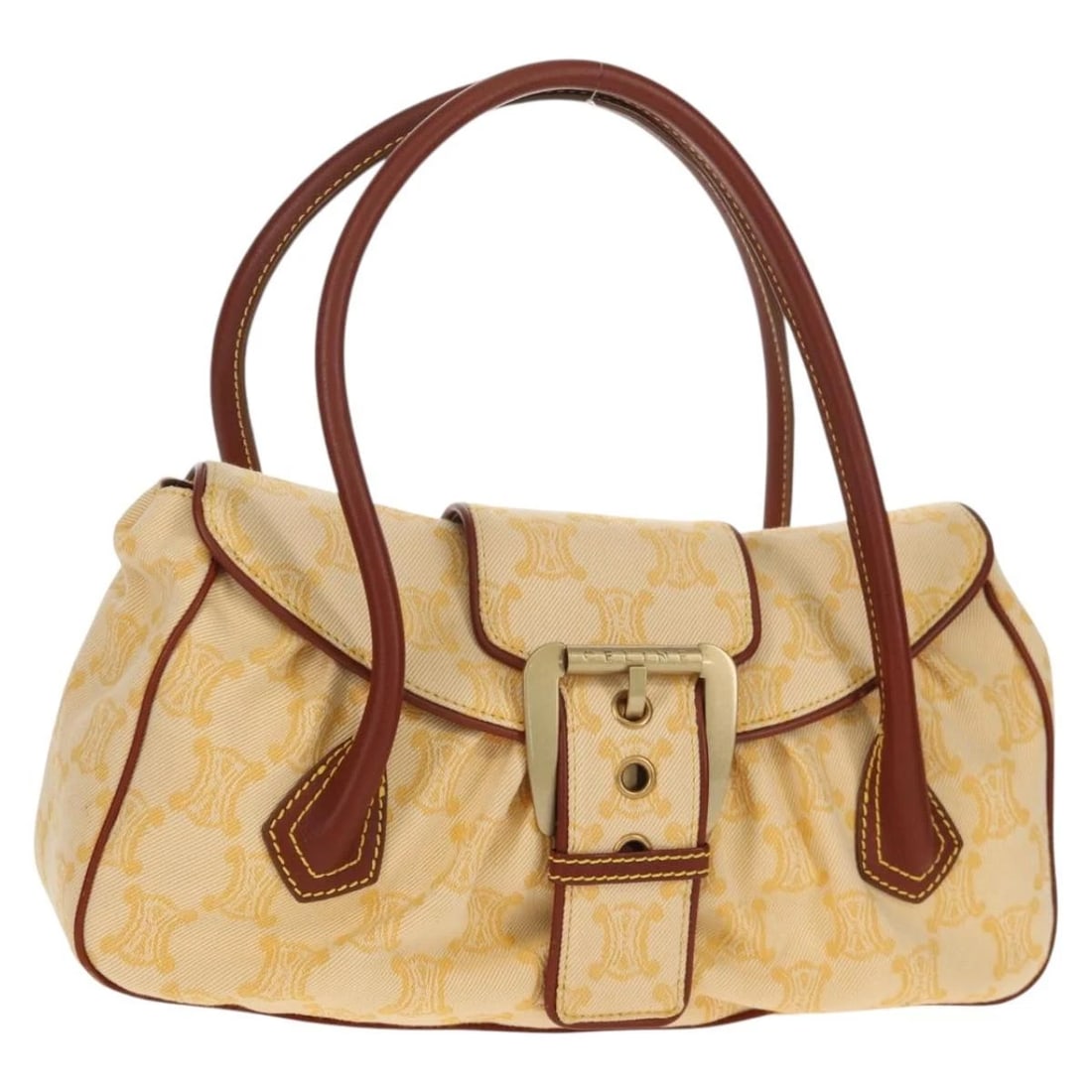 CELINE PARIS MACADAM CANVAS HAND BAG YELLOW: CELINE Paris Macadam Canvas Hand Bag Yellow Brand: CELINE Type: Hand Bag Material: Canvas/Macadam Canvas Color: Yellow Size: W13.8 x H7.1 x D3.1inch(Approx) Handle Drop:6.7inch(Approx) Accessorie