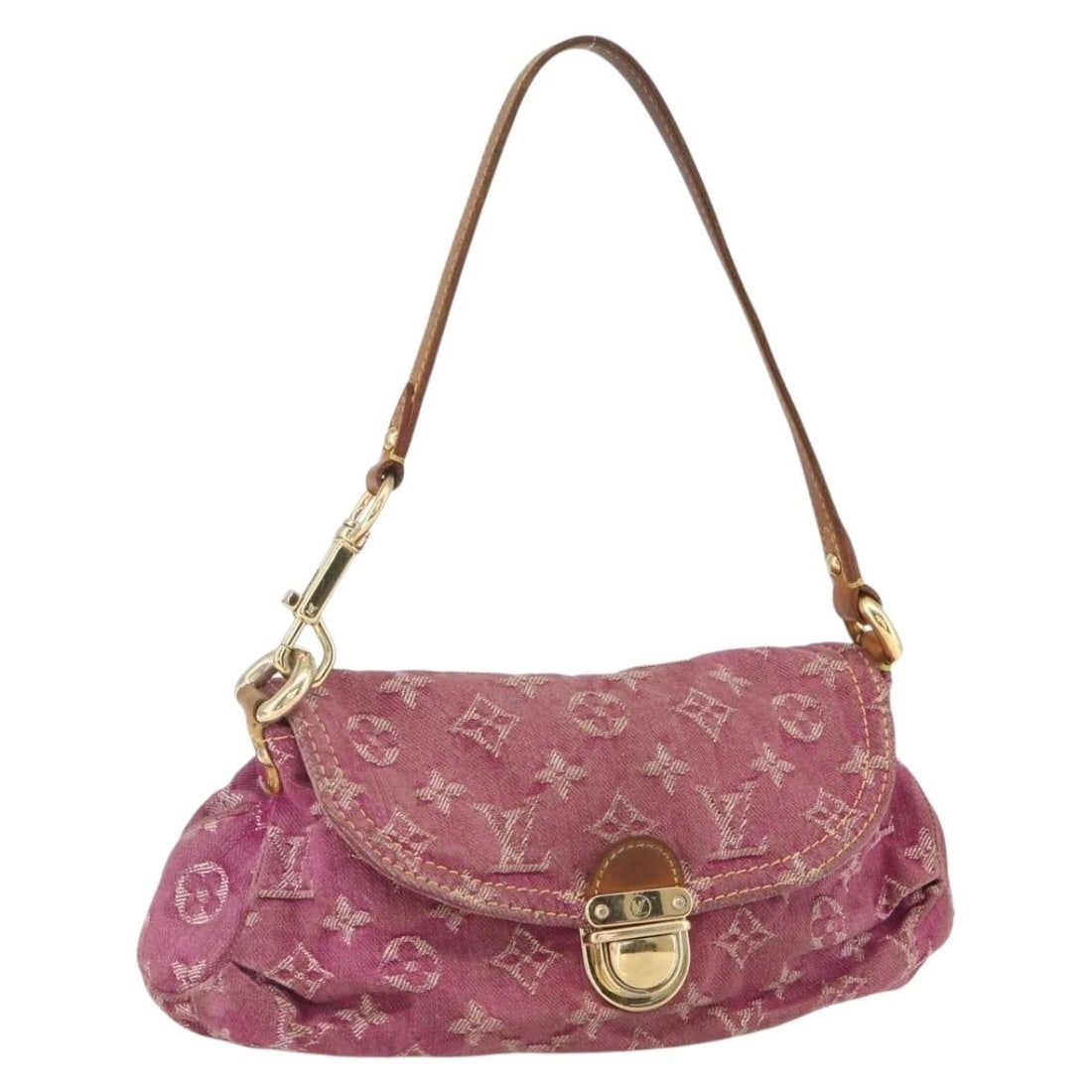 LOUIS VUITTON MONOGRAM DENIM MINI PREITY BAG: LOUIS VUITTON Monogram Denim Mini Preity Bag Brand: LOUIS VUITTON Type: Shoulder Bag Material: Monogram Denim Canvas Color: Fuchsia Size: W11.8 x H7.7 x D3.9inch(Approx) Accessories: None