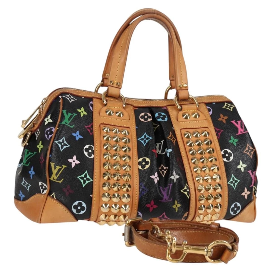 LOUIS VUITTON MONOGRAM MULTICOLOR COURTNEY MM BAG: LOUIS VUITTON Monogram Multicolor Courtney MM Bag Brand: LOUIS VUITTON Type: Hand Bag Material: Monogram Multicolor Canvas Color: Black Size: W12.6 x H7.1 x D6.3inch(Approx) Shoulder Drop:17.7 - 1