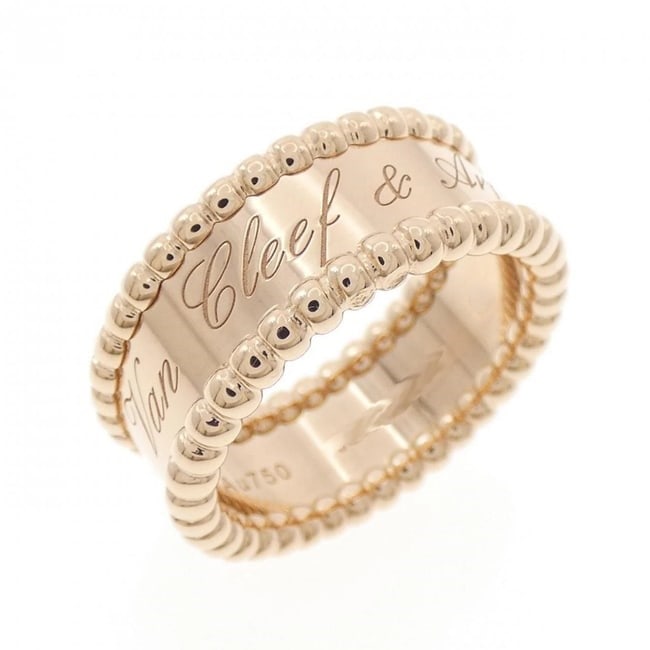 VAN CLEEF & ARPELS PERLÉE SENIOR TULLE RING: Van Cleef & Arpels Perlée Senior Tulle Ring Brand: Van Cleef & Arpels Type: Ring Material: 750 Pink Gold, Main Stone/Creation Natural Color: Pink Gold Size: US 5 1/4 Accessories: None