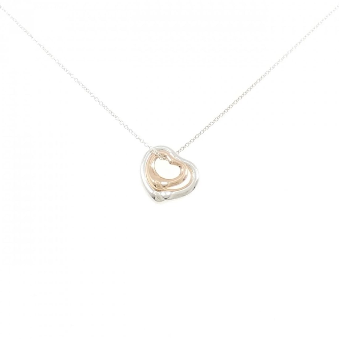 TIFFANY&CO. OPEN HEART NECKLACE: TIFFANY&Co. Open Heart Necklace Brand: TIFFANY&Co. Type: Necklace Material: 925Silver/750Pink Gold, Color: Silver Pink Gold Size: 41cm Actual Size Pendant length (large) x width: 15.2mm x