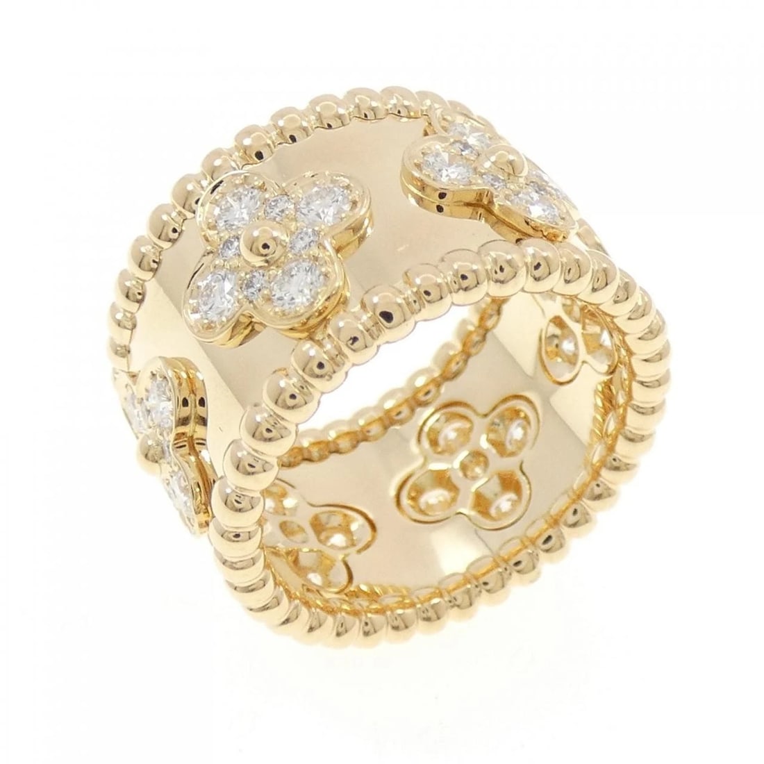 VAN CLEEF & ARPELS PERLÉE CLOVER RING SMALL: Van Cleef & Arpels Perlée Clover Ring Small Brand: Van Cleef & Arpels Type: Ring Material: 750 Yellow Gold/Stainless Steel, Main Stone/Creation Natural Color: yellow Size: US 5 1/2 Accessories: