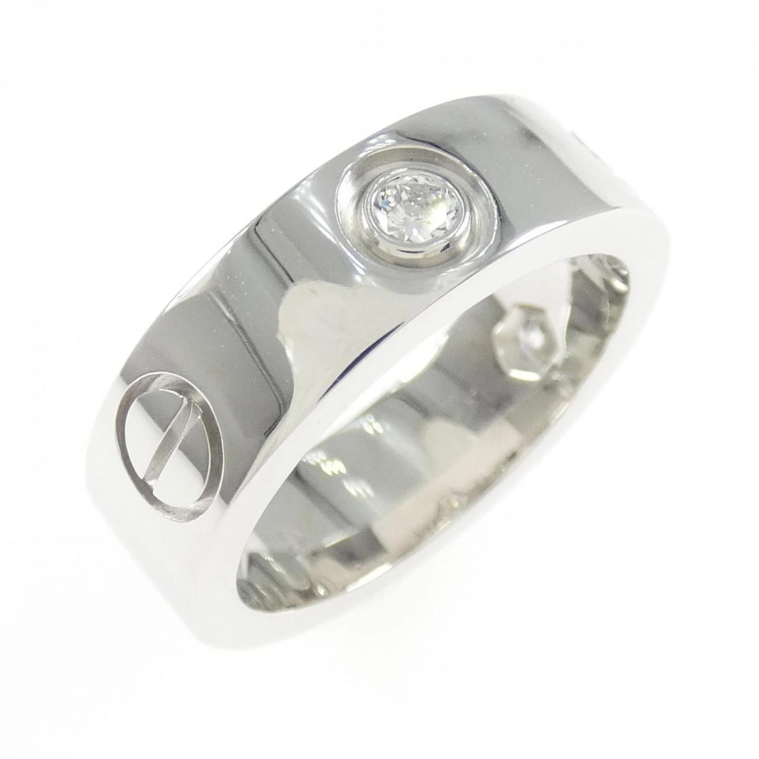 CARTIER LOVE HALF DIAMOND RING: Cartier Love Half Diamond Ring Brand: CARTIER Type: ring Material: 750WG, Main Stone/Creation Natural Color: Size: US 5 Accessories: None Accessories Notice: When purchasing pre-owned good