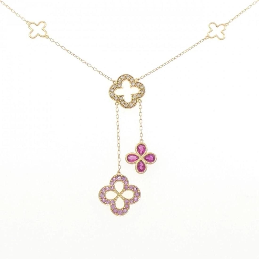 K18YG COLOR STONE NECKLACE: K18YG Color Stone Necklace Brand: Unbranded Type: Ruby Necklace Material: K18YG, Main Stone/Creation RubySecondary Stone Natural Color: Yellow Gold Size: 45cmActual Size Pendant length approx.