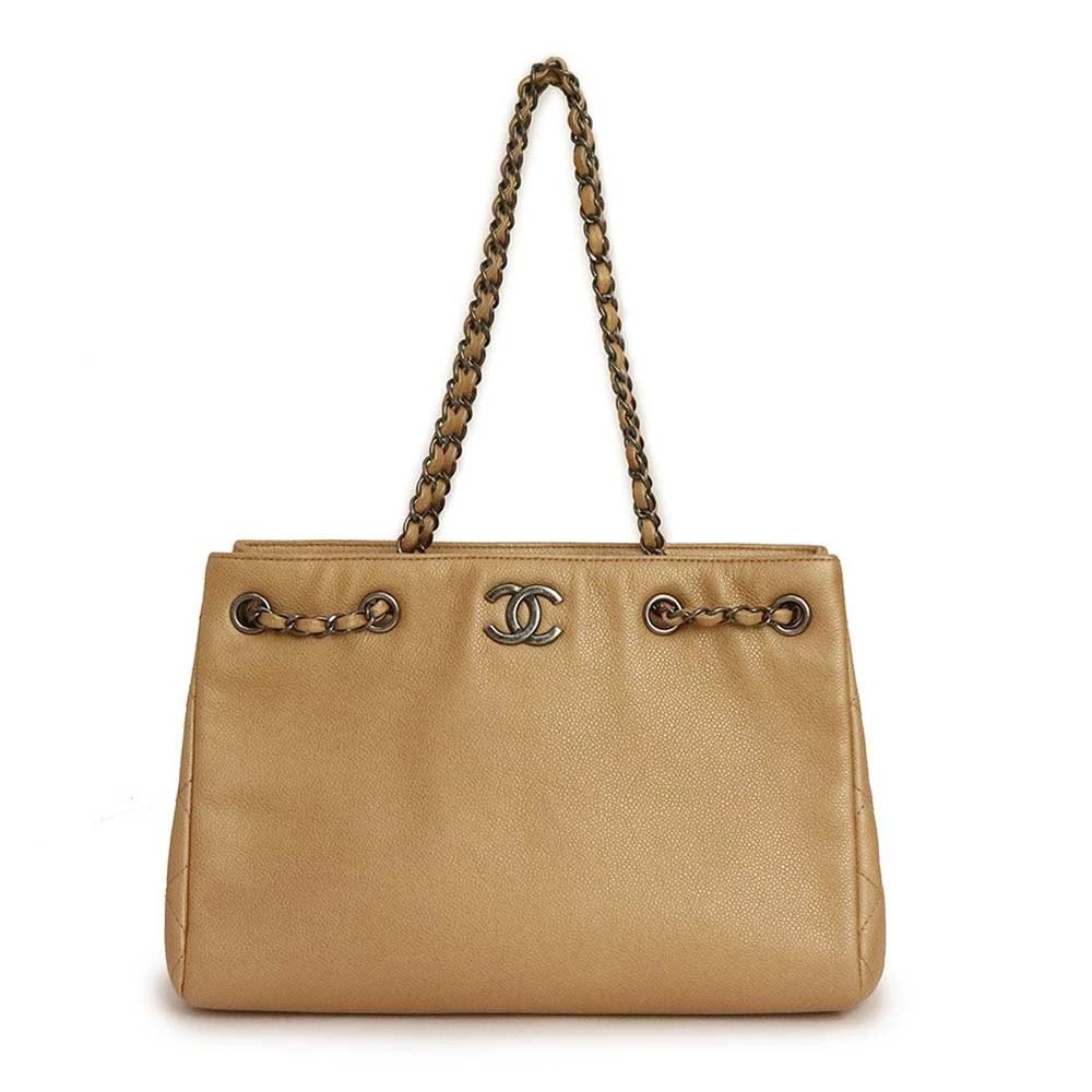 CHANEL TOTE SHOULDER BAG CC MARK METALLIC LEATHER BEIGE: CHANEL Tote Shoulder Bag CC Mark Metallic Leather Beige Brand: CHANEL Type: Handbag Material: Metallic Caviar Skin Color: Beige Size: W: 32cm x H: 22cm x D: 15cm Handle: 57cm Accessories: None