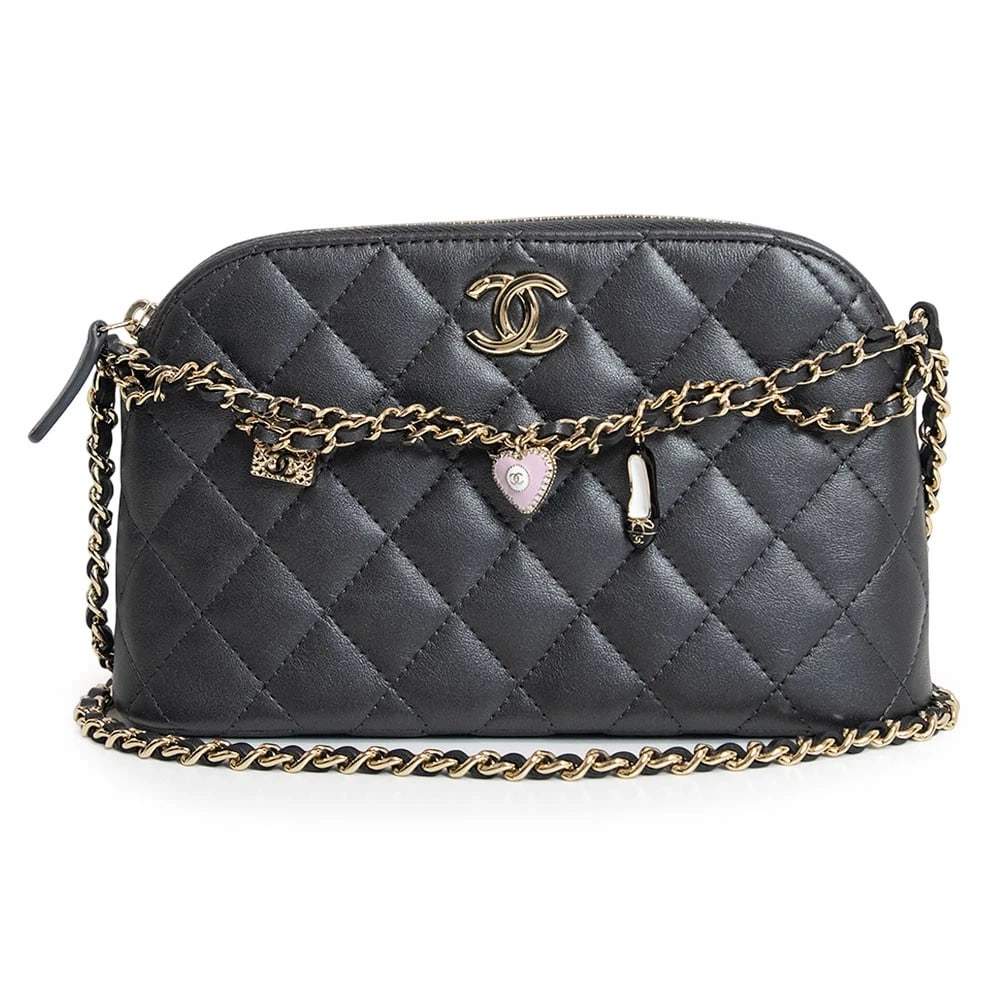 CHANEL HALF MOON POCHETTE CLUTCH SHOULDER BAG METALLIC GRAY: CHANEL Half Moon Pochette Clutch Shoulder Bag Metallic Gray Brand: CHANEL Type: Handbag Material: Lambskin (Sheepskin) Color: Metallic Gray Size: W: 20cm x H: 12cm x D: 5cm Shoulder strap: 124cm